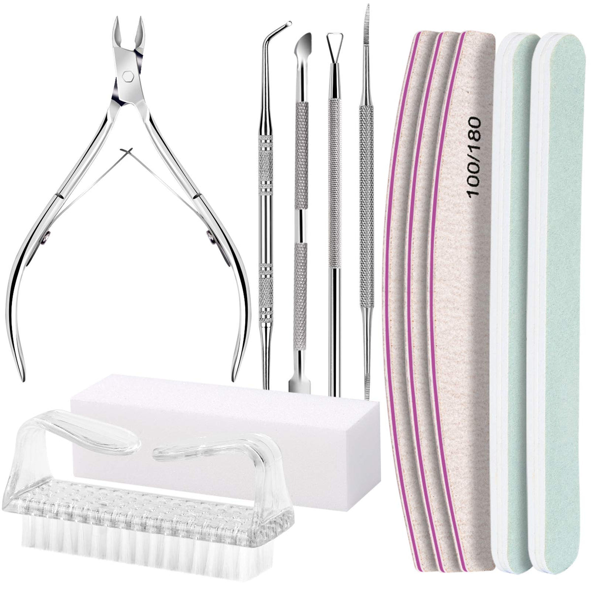 FANDAMEI Nail Care Kit, Nail Files 100/180, Nail Buffer Block, Cuticle Nippers, Cuticle Trimmer, Cuticle Pusher, Nail Tools, Nail Kit, Pedicure & Manicure Tools, Nail Prep Kit, Manicure Kit for Women