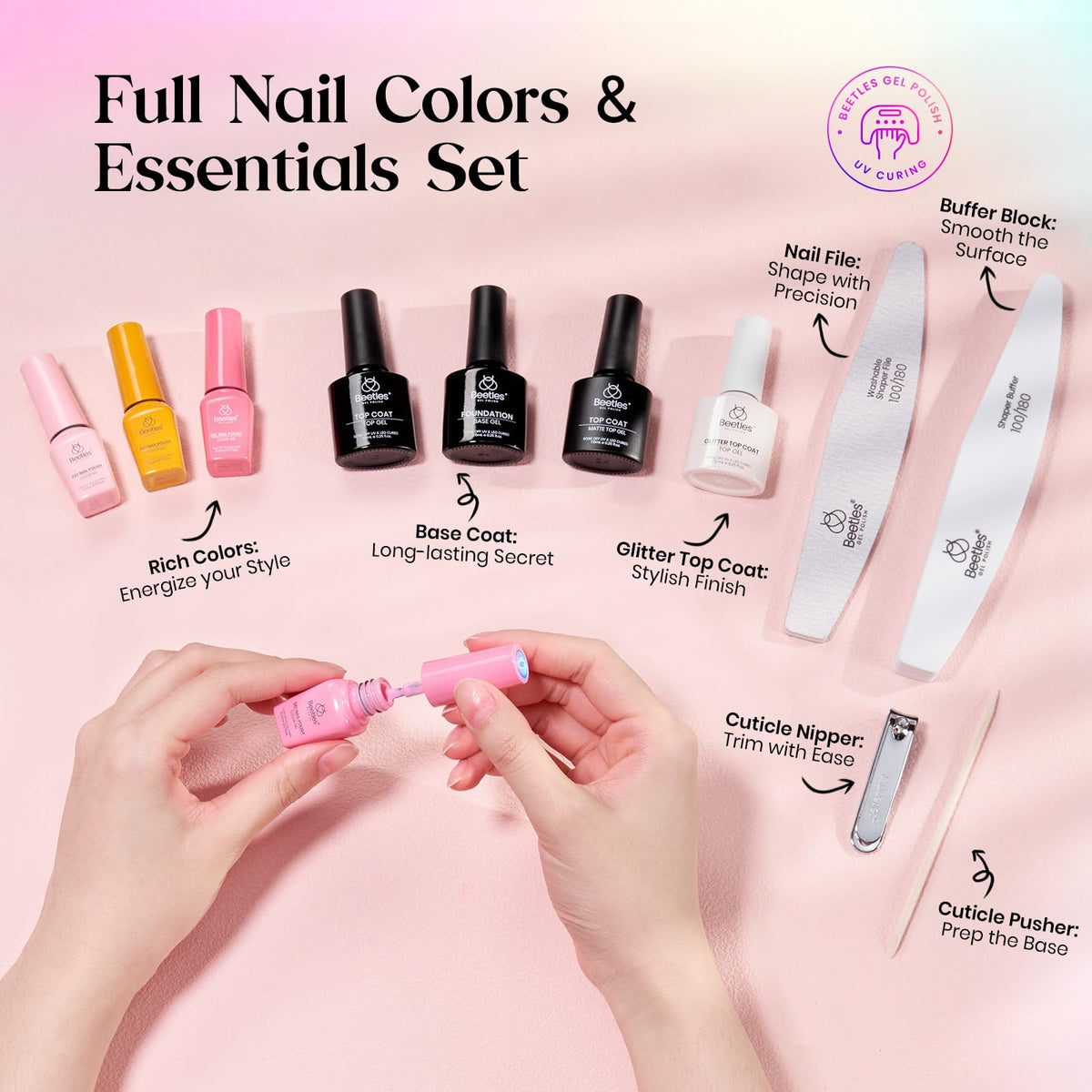 Beetles Gel Nail Polish Set, 63 PCS 55 Colors Gel Polish Kit with Base Coat