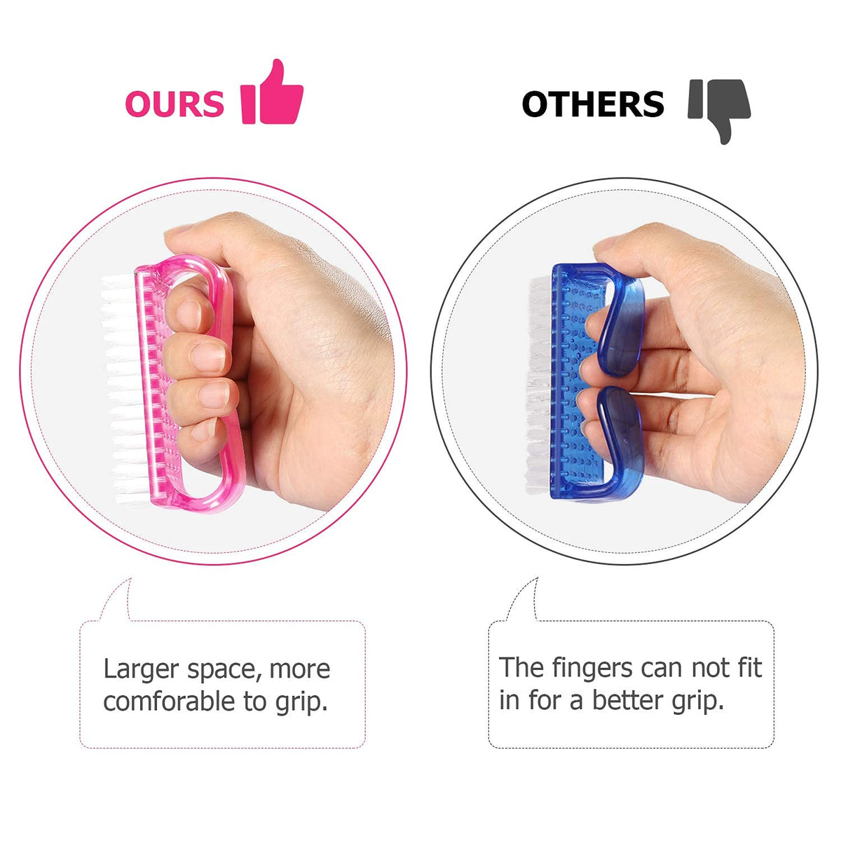 Larbois Handle Grip Nail Brush, Nail Brushes Hand Fingernail Brush Cleaner Scrubbing Kit Pedicure for Toes and Nails Men Women (4 Pack)
