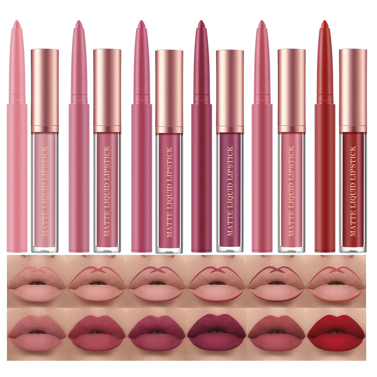 12Pcs Matte Liquid Lipstick and Lip Liner Set, Lip Makeup Combo (Set A)
