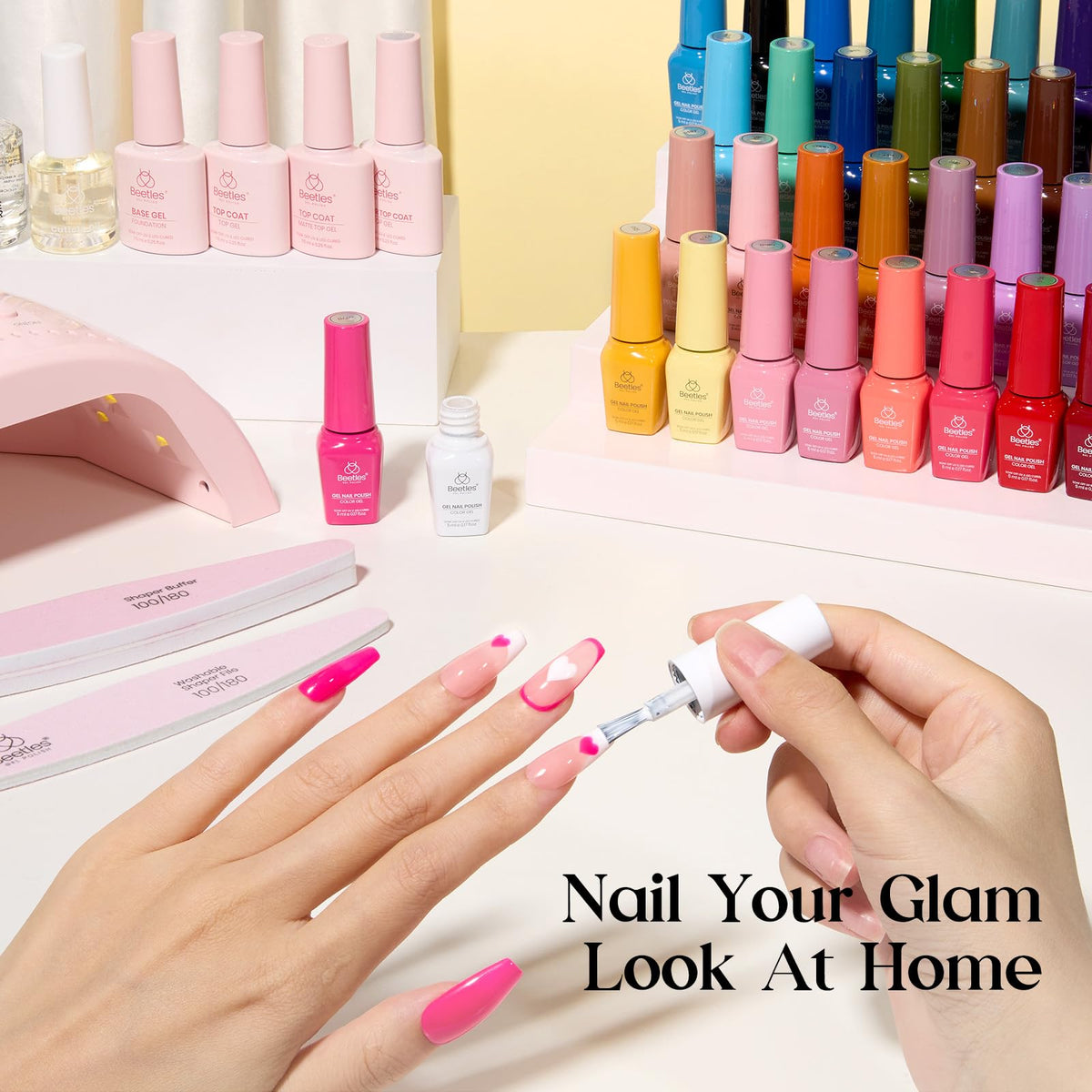 Beetles Gel Nail Polish Set, 63 PCS 55 Colors Gel Polish Kit with Base Coat
