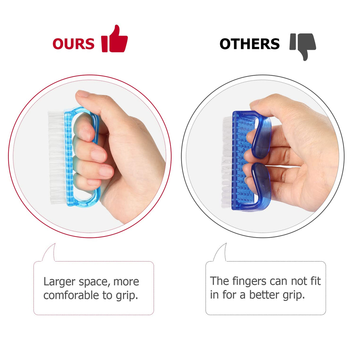 Larbois Handle Grip Nail Brush, Nail Brushes Hand Fingernail Brush Cleaner Scrubbing Kit Pedicure for Toes and Nails Men Women (4 Pack)