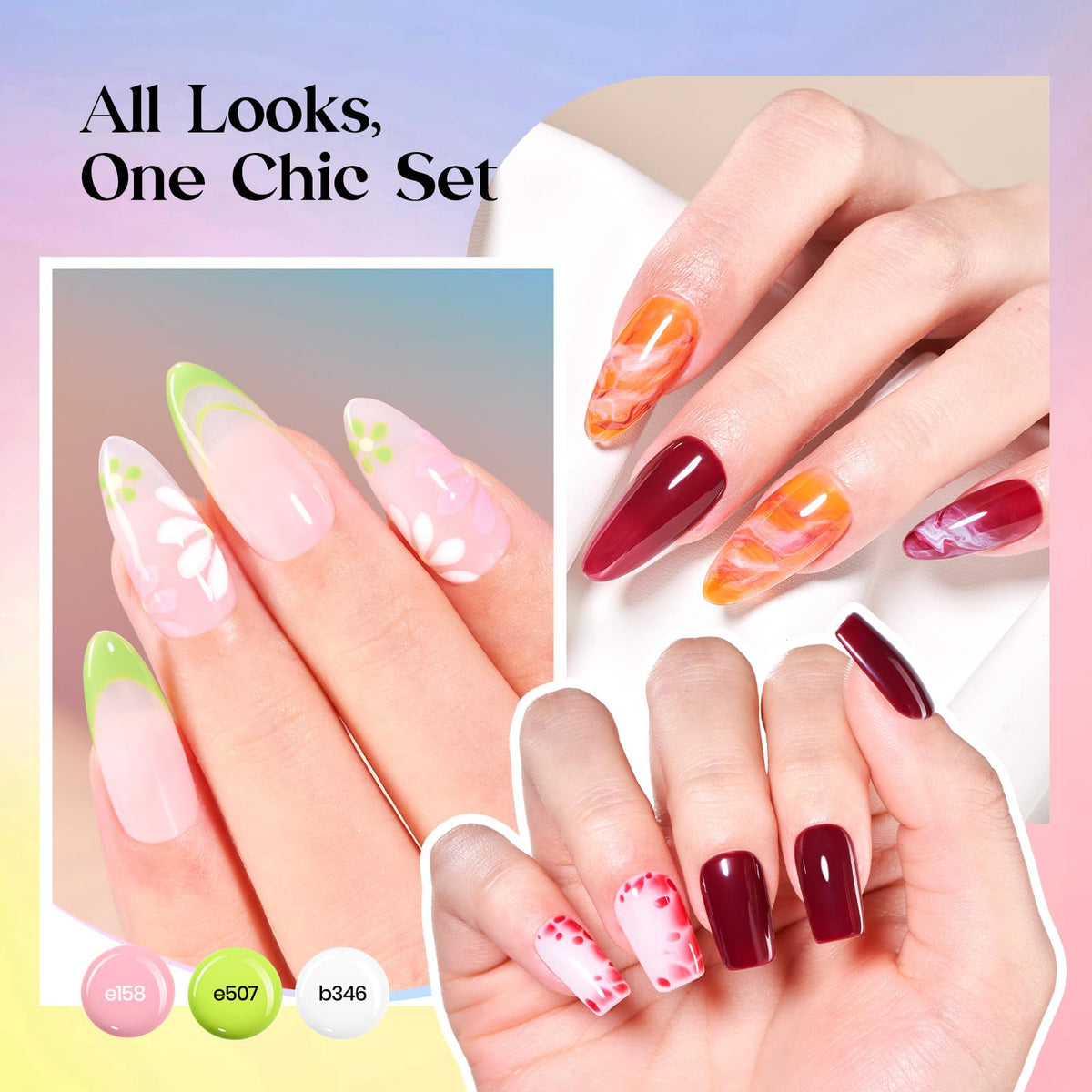 Beetles Fall Gel Nail Polish Set, 20 Colors Orange Yellow Brown
