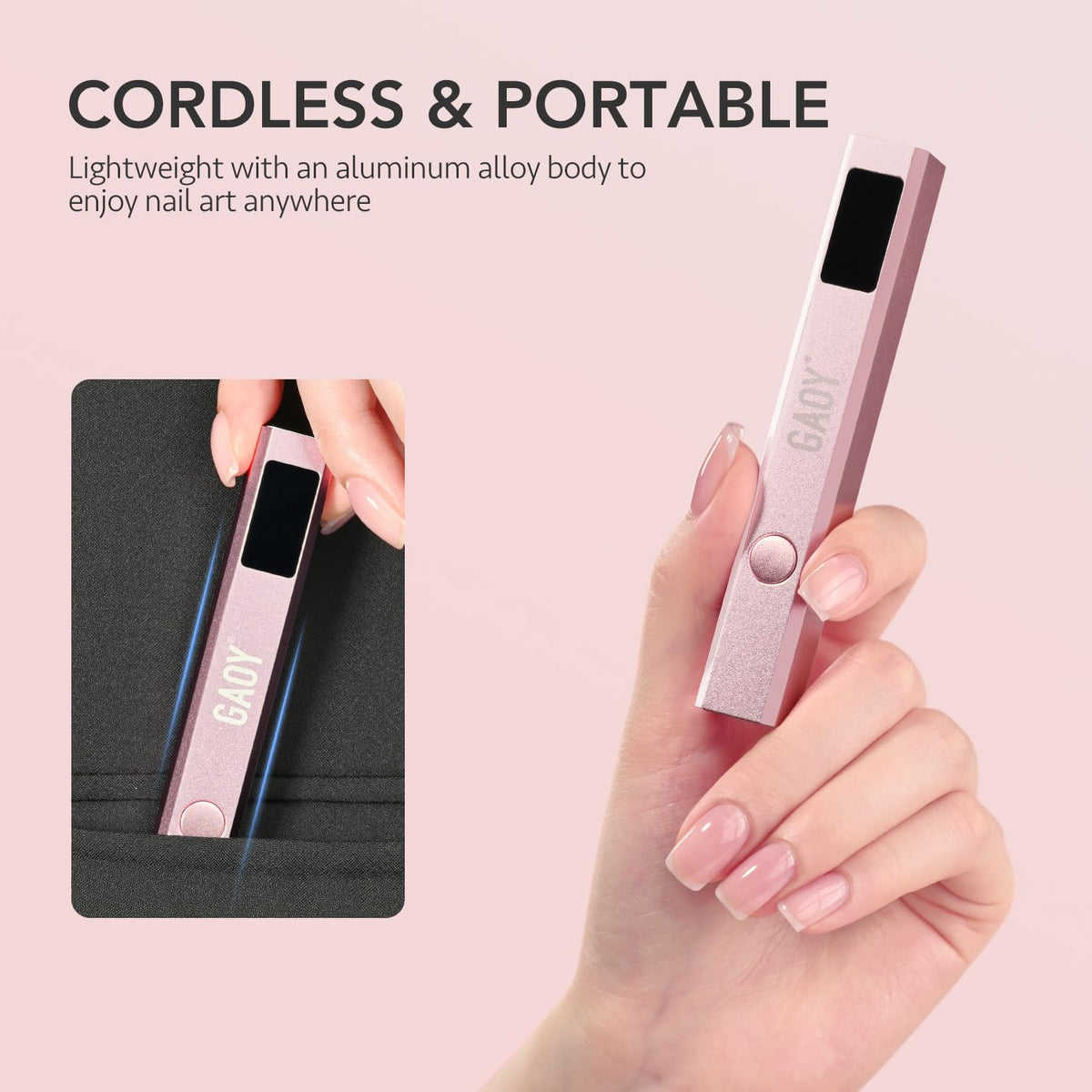GAOY Handheld UV Light for Gel Nails with Stand, Cordless Nail Lamp, Silver