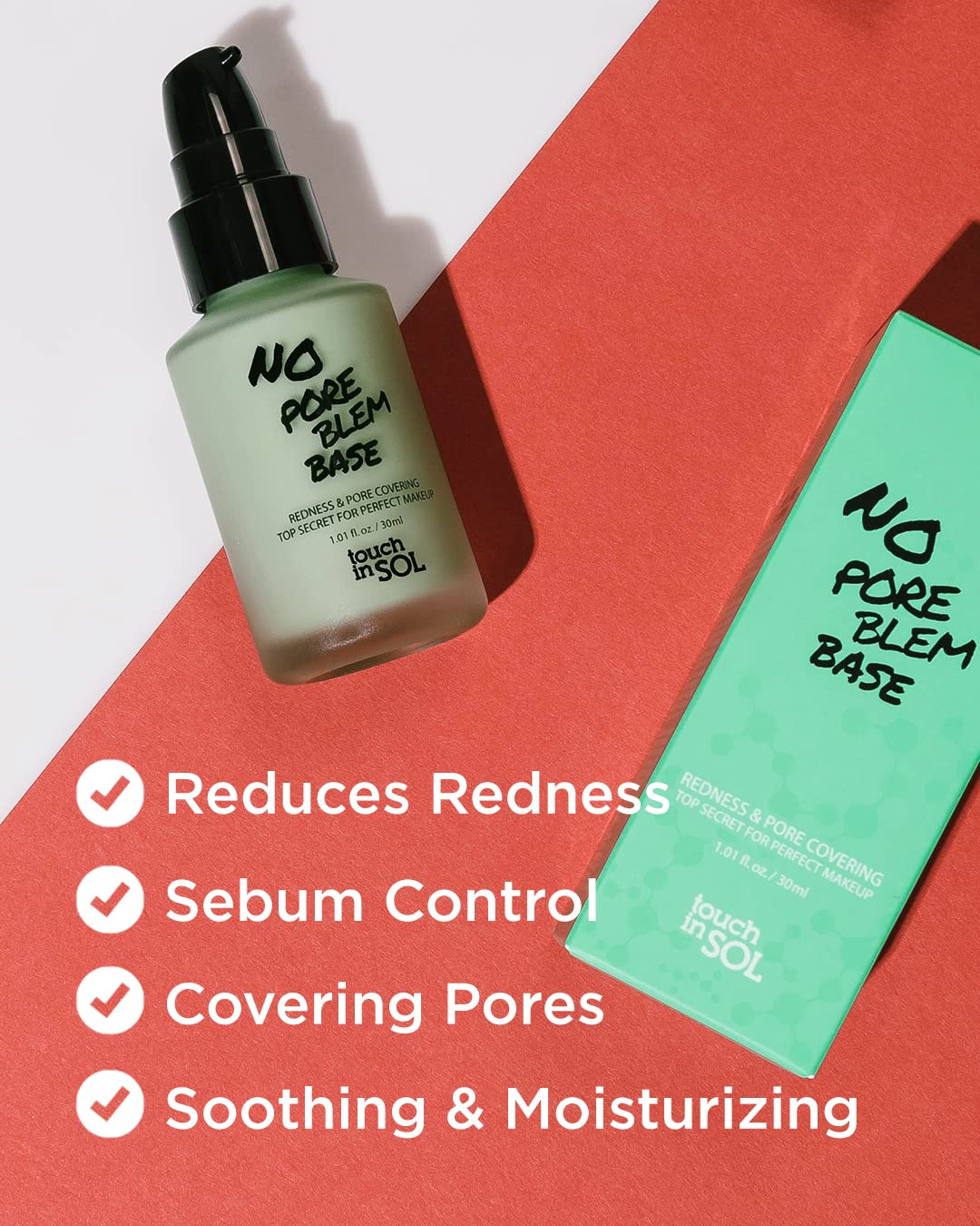 TOUCH IN SOL No Poreblem Primer – Pore Primer for Korean Makeup, Mattifying Primer for Oily Skin, Pore Eraser for Large Pores, Blurring Finish from K Beauty (1.01 fl.oz/30ml)