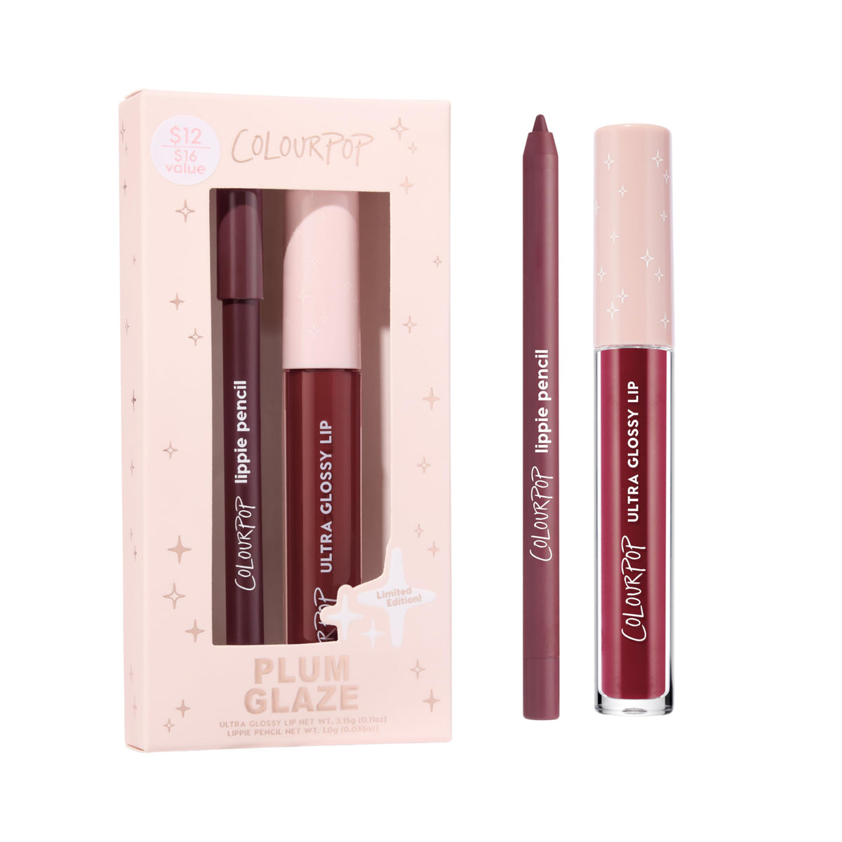 ColourPop Dream Duo Lip Kit - High-Pigment, Long-Lasting & Sharpenable Lip Liner and Lip Gloss with High-Impact Color - Includes Shades Five Stars & Pasadena (2 Count)