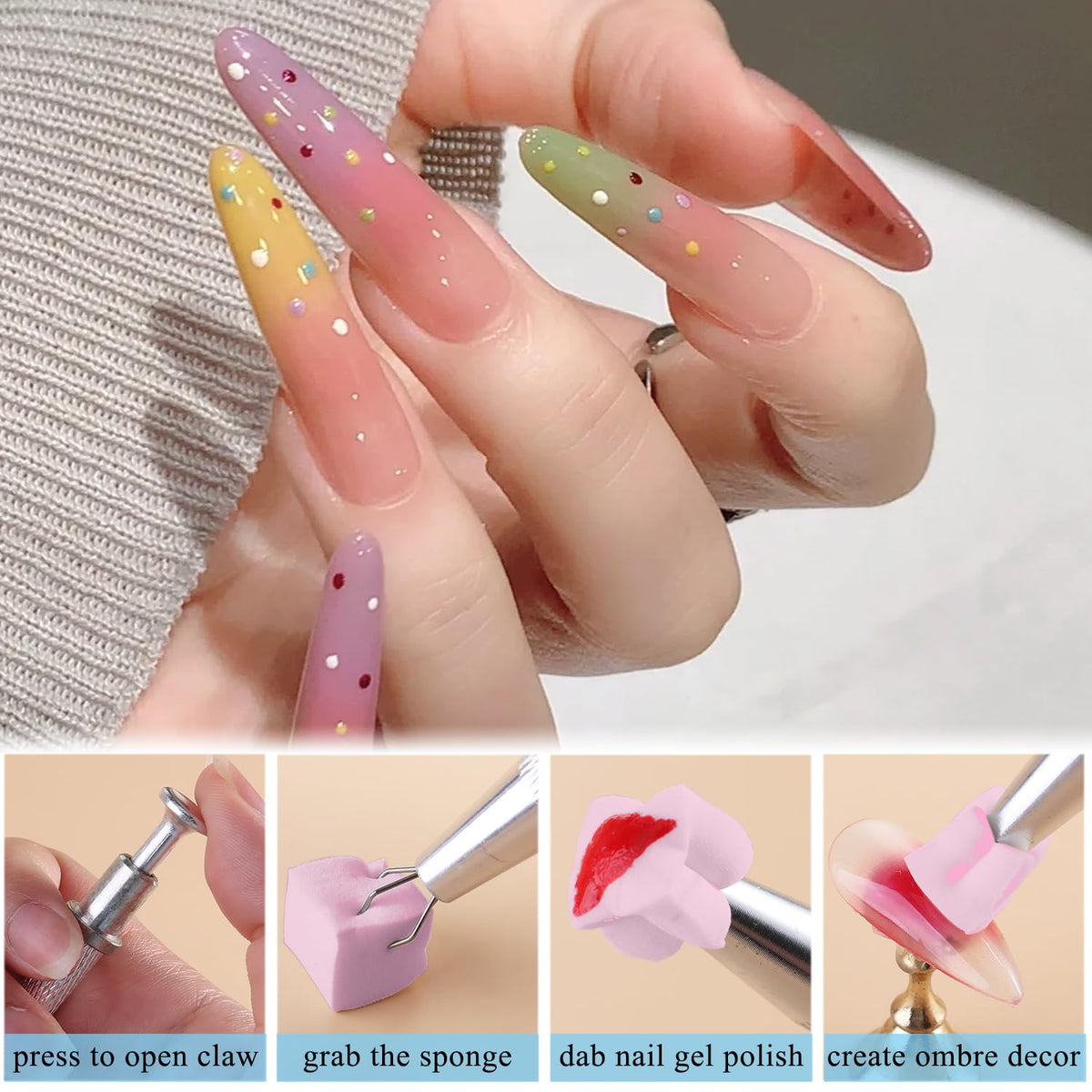 Fcozpjk 100Pcs Soft Nail Sponges for Ombre & 6Pcs Wedge Sponges Aura Nails