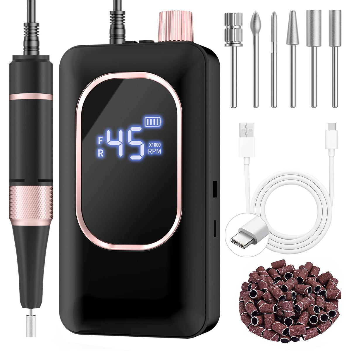 Hoxida Professional Nail Drill 45000RPM,Electric Nail File with LCD Display