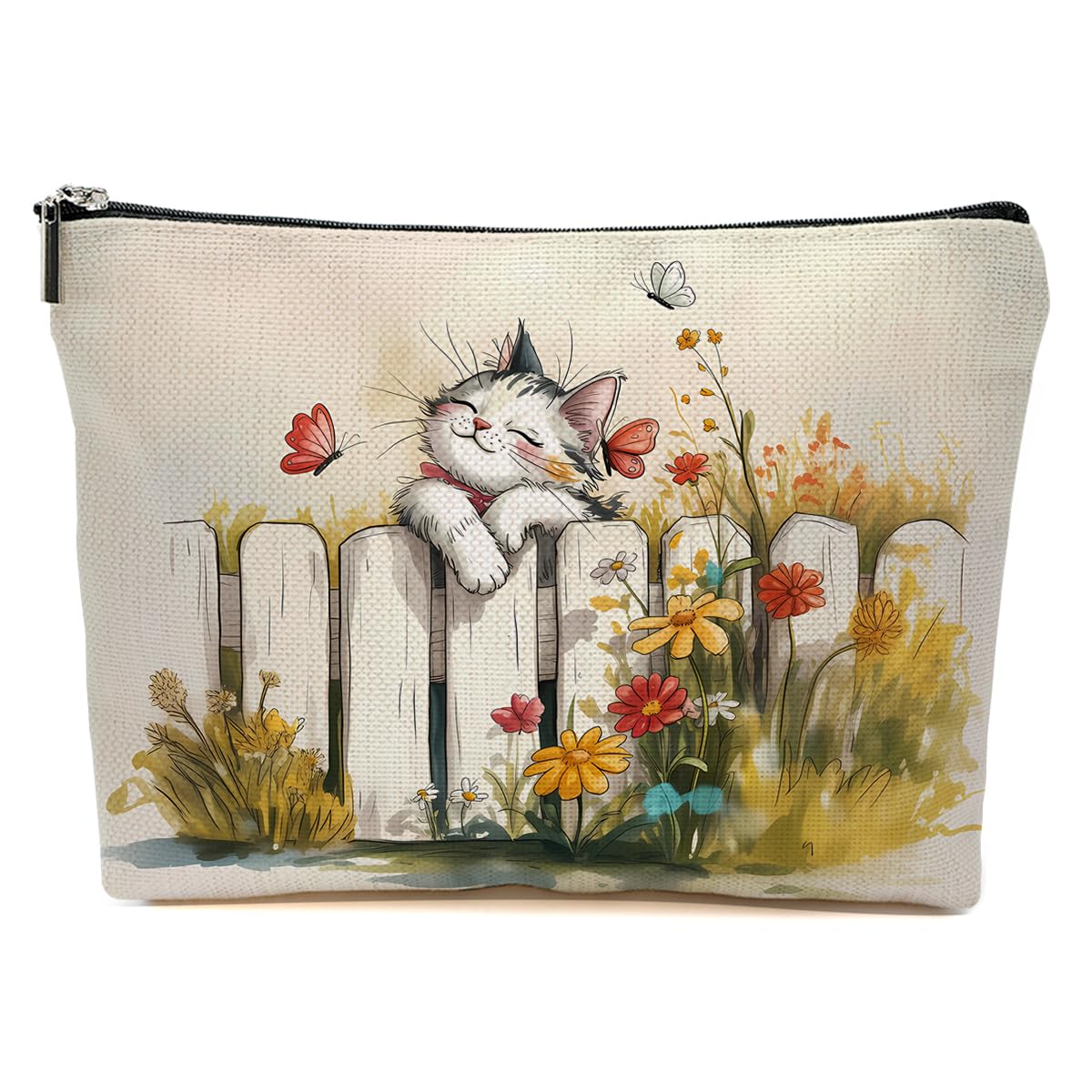 JIUWEIHU Goth Cat Makeup Bag, Funny Cat Cosmetic Bags Travel Organizer Bag