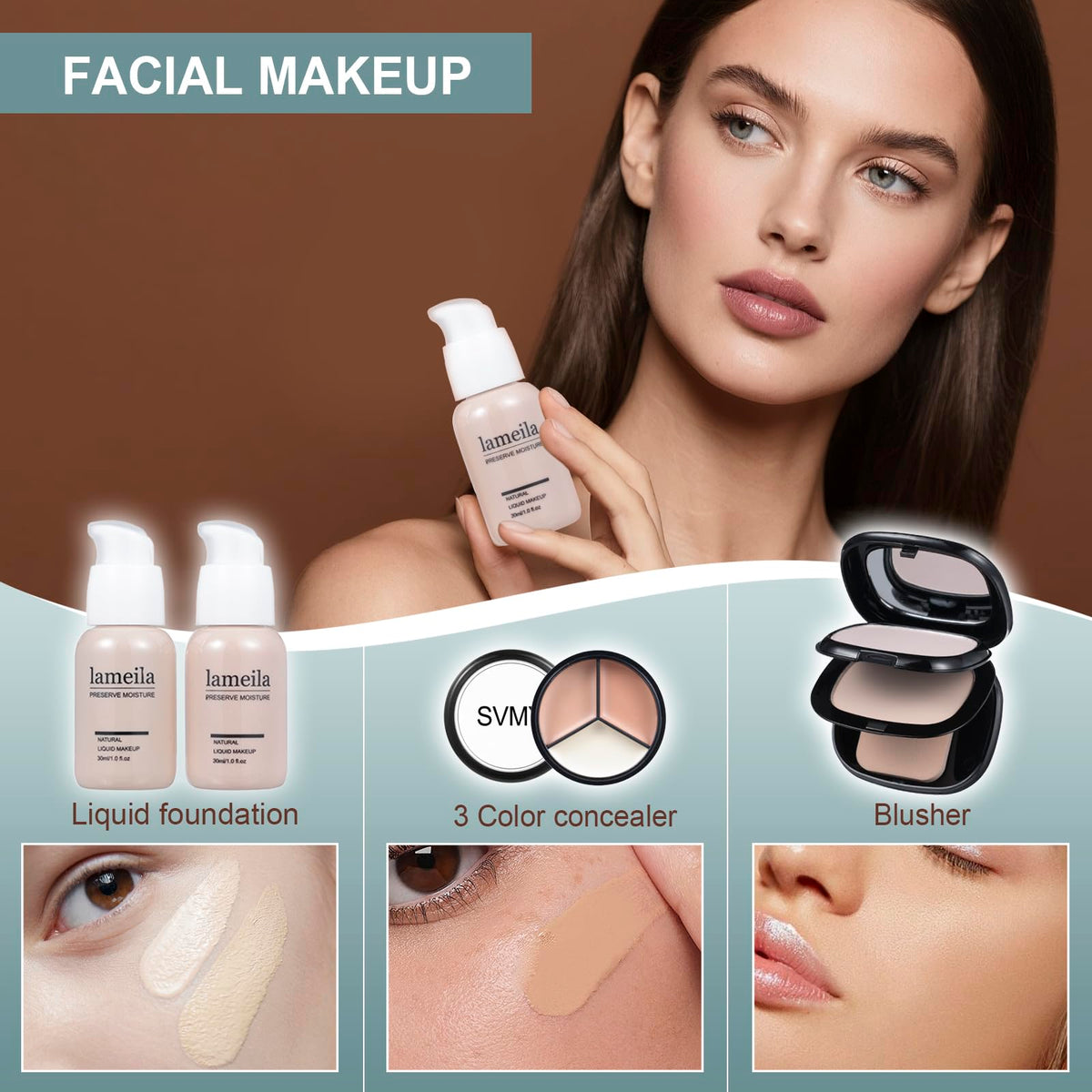 Makeup Set for Women Full Kit Includes, eyeshadow、 liquidfoundation,Loose powder,Eyebrow pencil,Lipstick Eye Pencil Makeup BrushesMakeup practice board 4-color lip gloss set