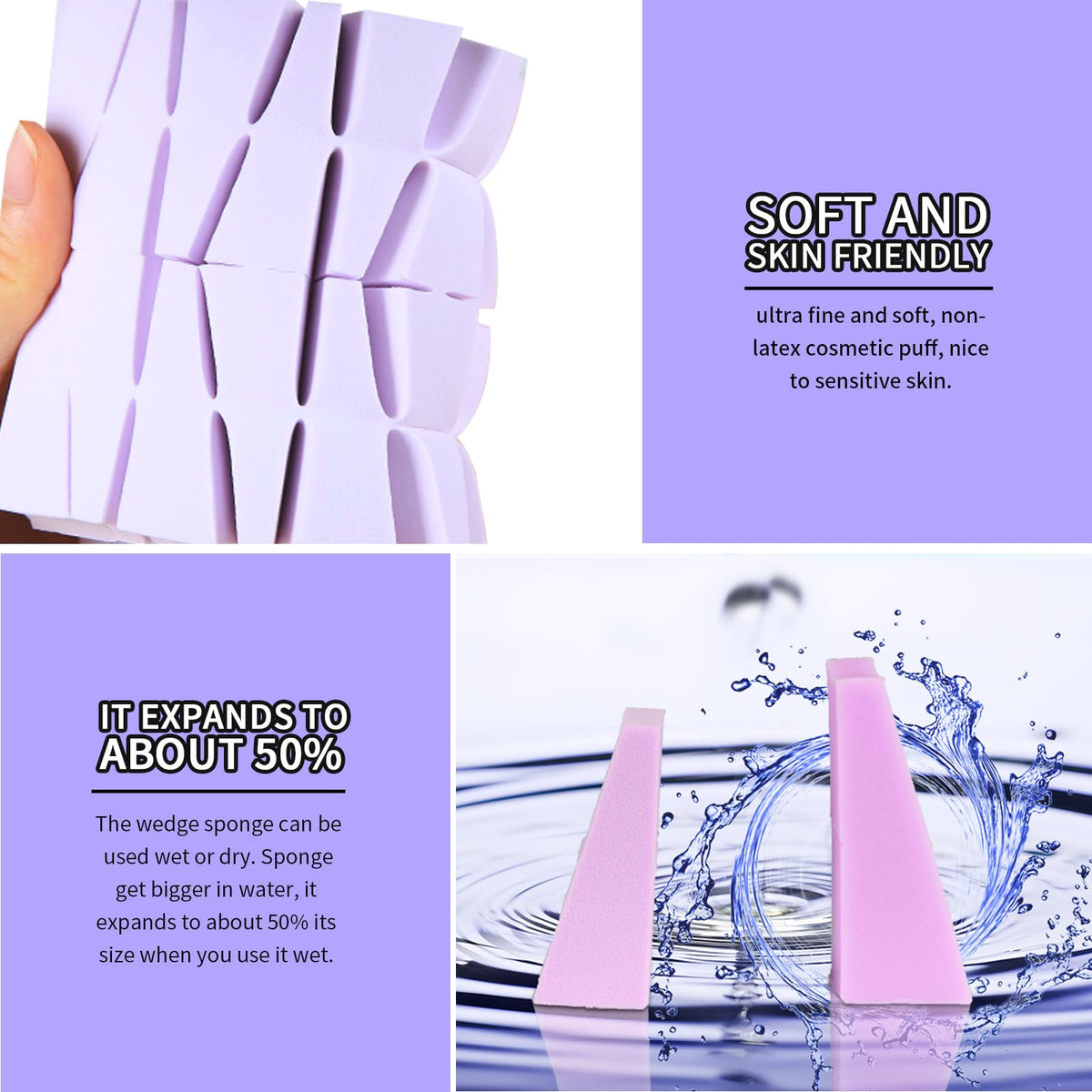 Teenitor 48 Pieces Makeup Sponges For Foundation, Latex Free Small Wedge Shaped Sponge Applicator For Liquid Cream Foundation Festival Makeup
