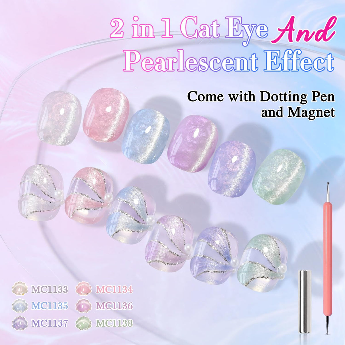 Double Rhythm Cat Eye Gel Nail Polish Set of 6 Same Color Same Bottle 0.5 Oz Shimmer Glitter with Magnet Holographic Magnetic UV Nail Polish Kit (Blush Fuchsia Magenta Purple Violet Lavender -T6-107)