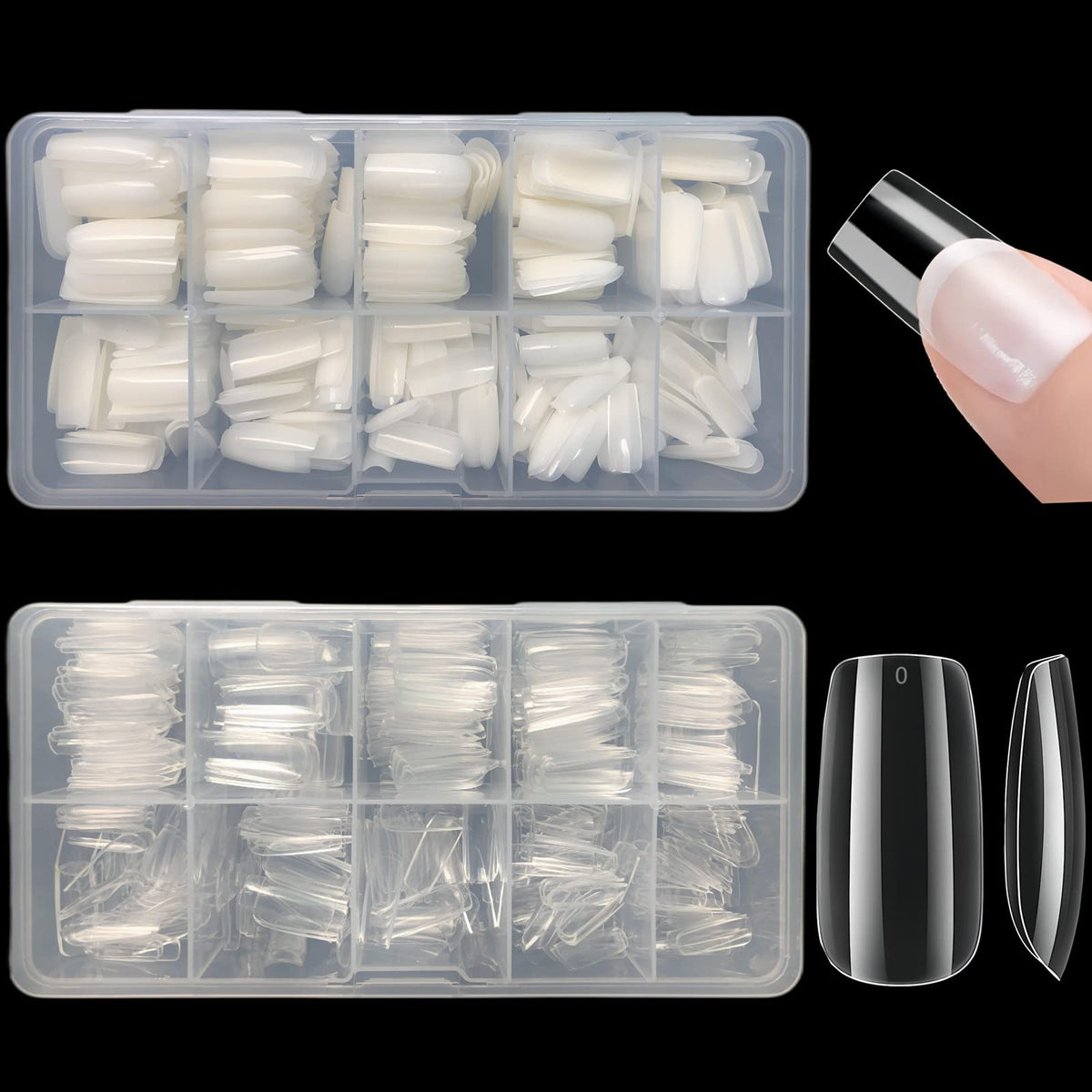 1000pcs Clear and Natural Acrylic Nail Tips,10 Size French Nail Tips For Acrylic Nails Half Cover False Nails Extension Artificial Fingernails