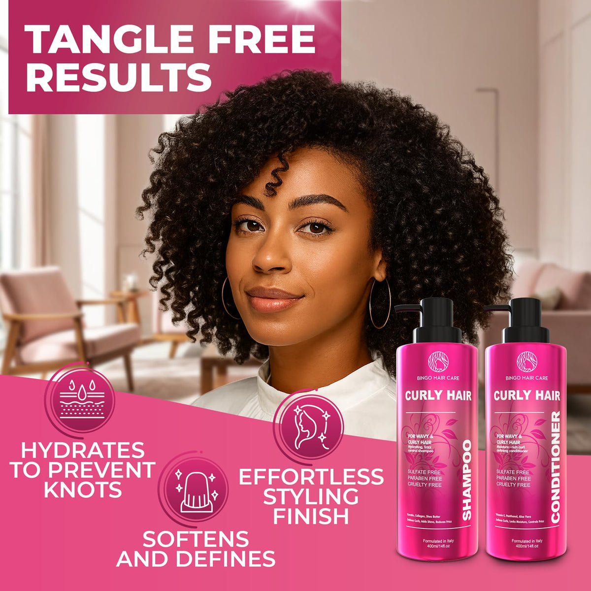 Curly Shampoo and Conditioner Set - Sulfate Free Moisturizing Formula - Deep Treatment for Curly and Permed Hair Women and Men - 14 Fl Oz (Set of 2)
