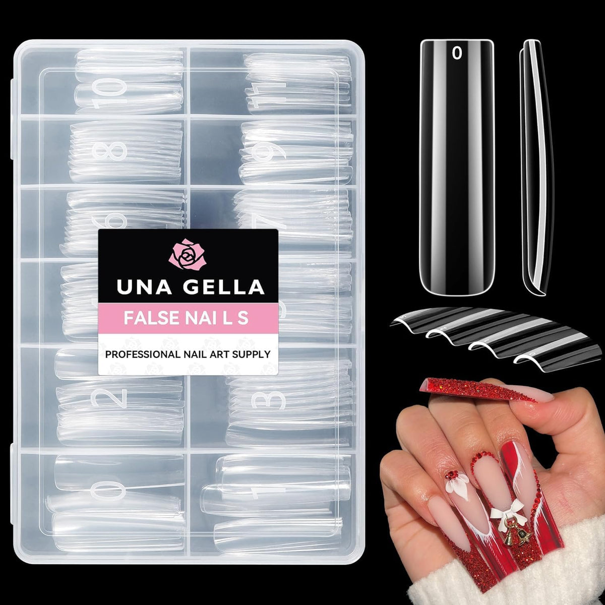 UNA GELLA Square Nail Tips XXL Long Half Cover Gel Tips 120PCS