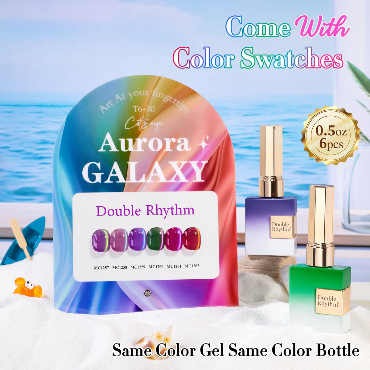 Double Rhythm Cat Eye Gel Nail Polish Set of 6 Same Color Same Bottle 0.5 Oz Shimmer Glitter with Magnet Holographic Magnetic UV Nail Polish Kit (Blush Fuchsia Magenta Purple Violet Lavender -T6-107)