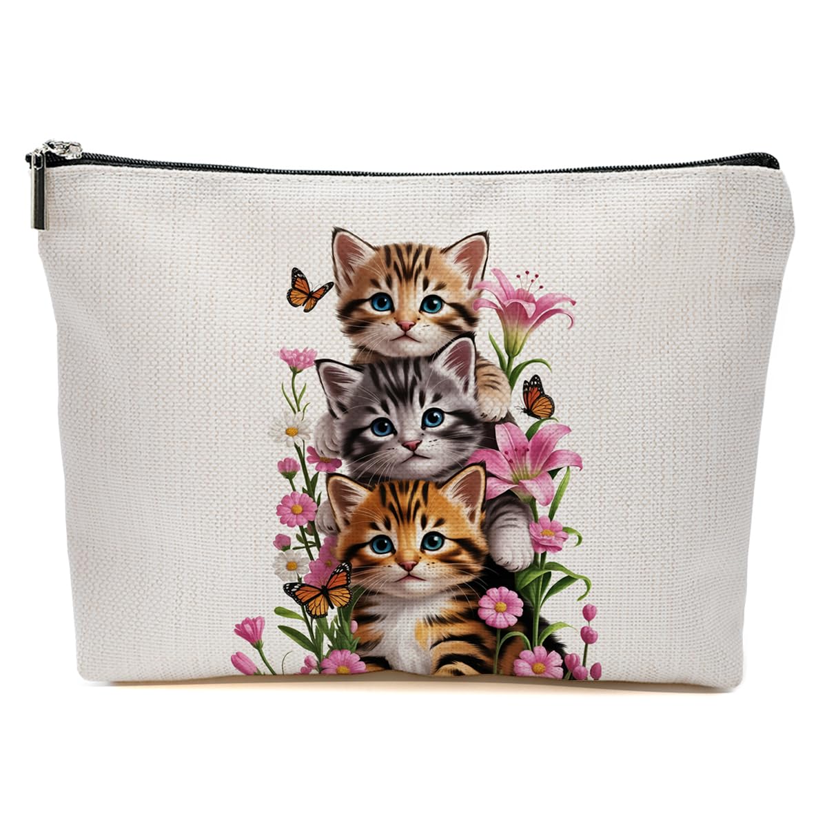 JIUWEIHU Goth Cat Makeup Bag, Funny Cat Cosmetic Bags Travel Organizer Bag
