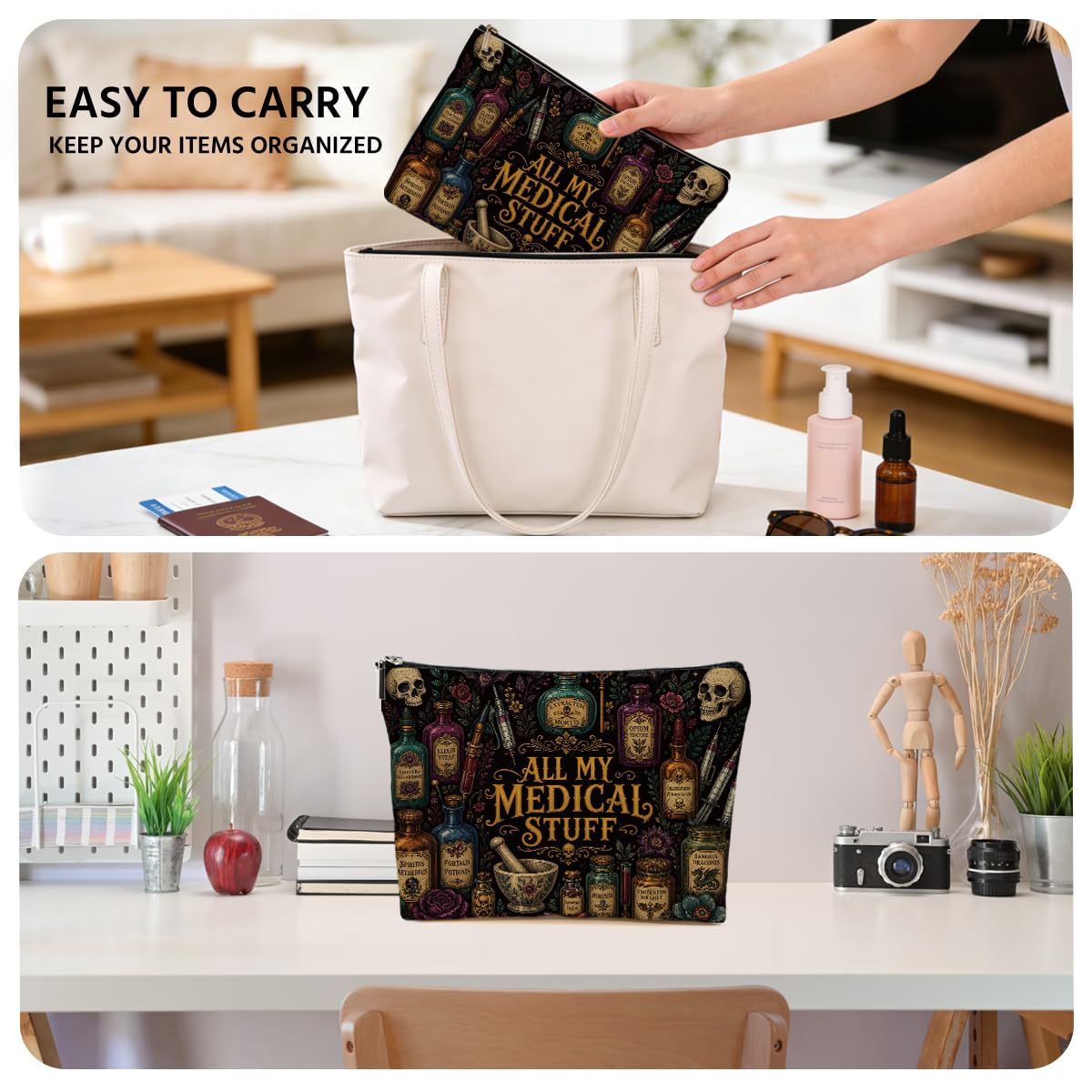 Funny Poisons Makeup Bag, Witchy Gifts Cosmetic Bag Travel Toiletry Bags