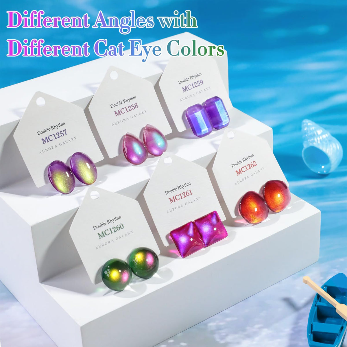 Double Rhythm Cat Eye Gel Nail Polish Set of 6 Same Color Same Bottle 0.5 Oz Shimmer Glitter with Magnet Holographic Magnetic UV Nail Polish Kit (Blush Fuchsia Magenta Purple Violet Lavender -T6-107)