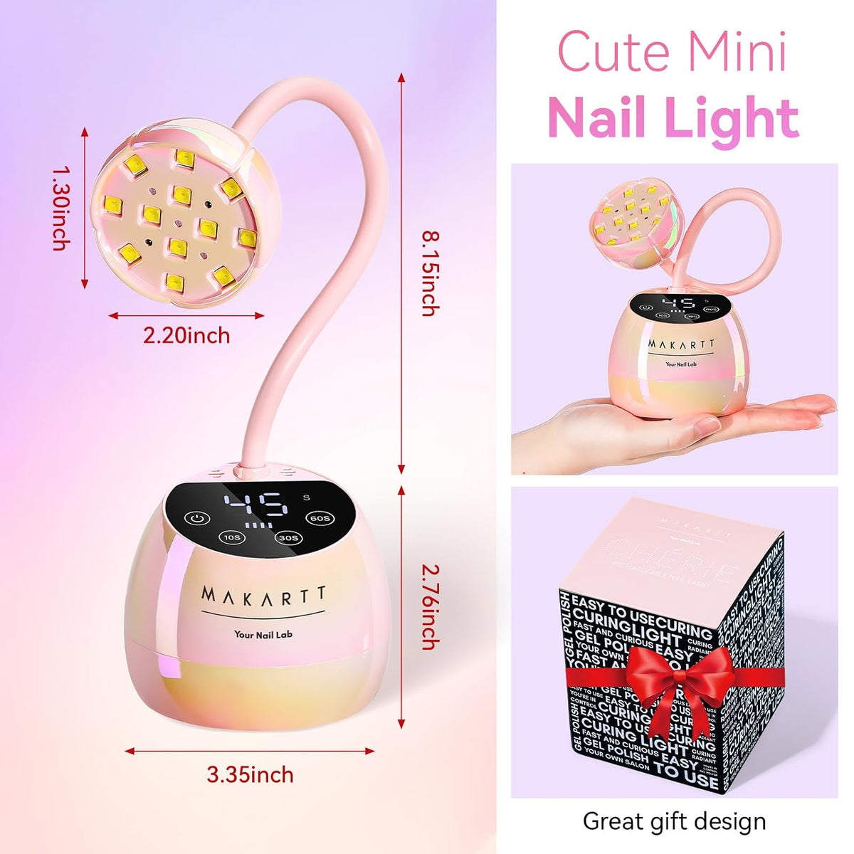 Makartt Cordless Gooseneck UV Nail Lamp for Gel-X Nails, Home DIY Use