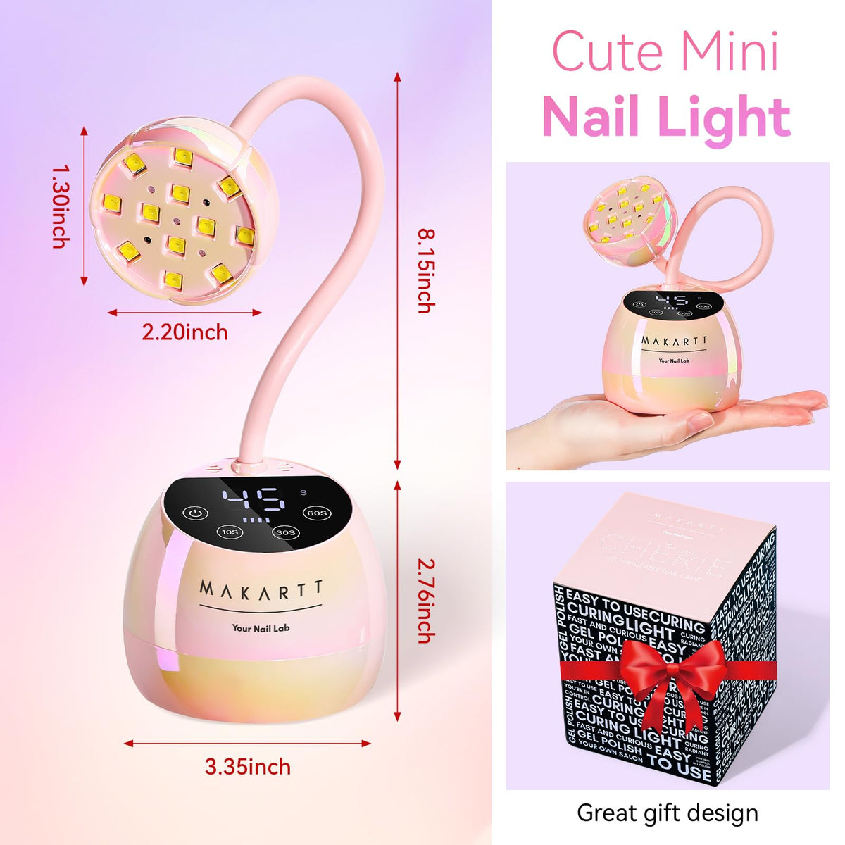 Makartt Cordless Gooseneck UV Nail Lamp for Gel-X Nails, Flash Cure