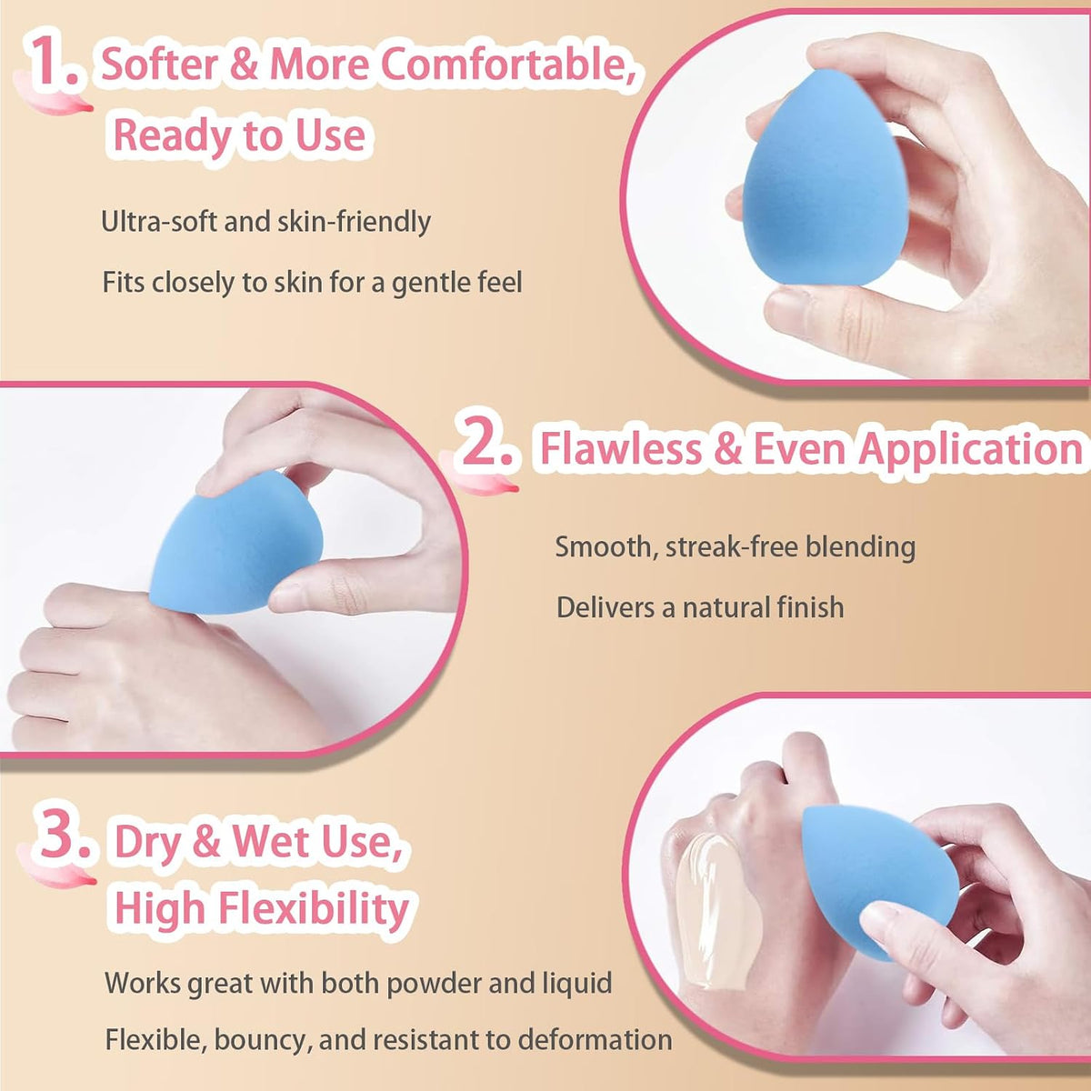 20PCS Makeup Sponge Set With Storage Jar, Wet & Dry Dual Use Beauty Blenders, Triangle Powder Puffs & Mini Finger Puffs,Soft Latex Free Sponges for Liquid, Cream, Powder And Concealer（Blue）