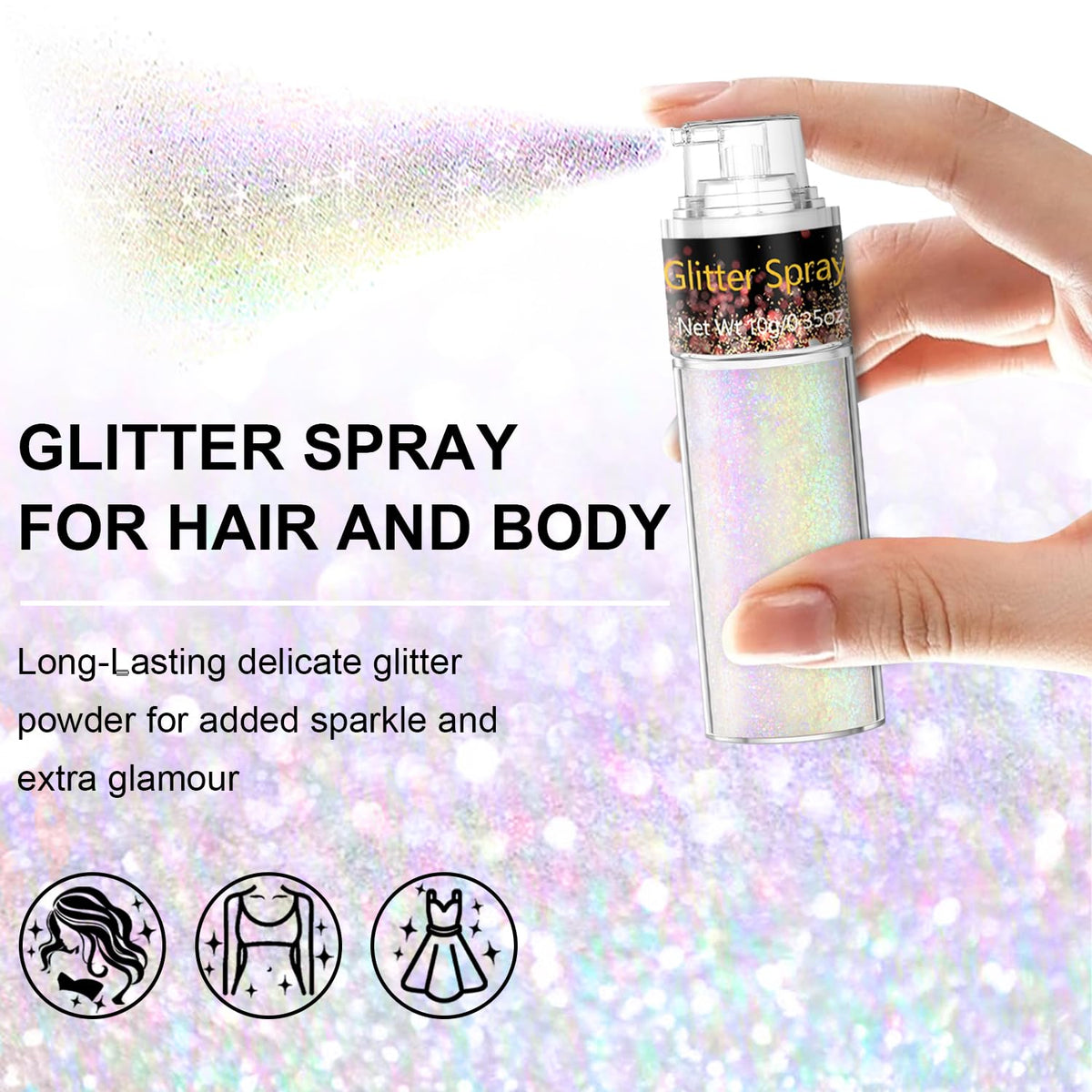 Scarman Hair and Body Glitter Spray, 1PC Glint-Rainbow Hairspray Powder