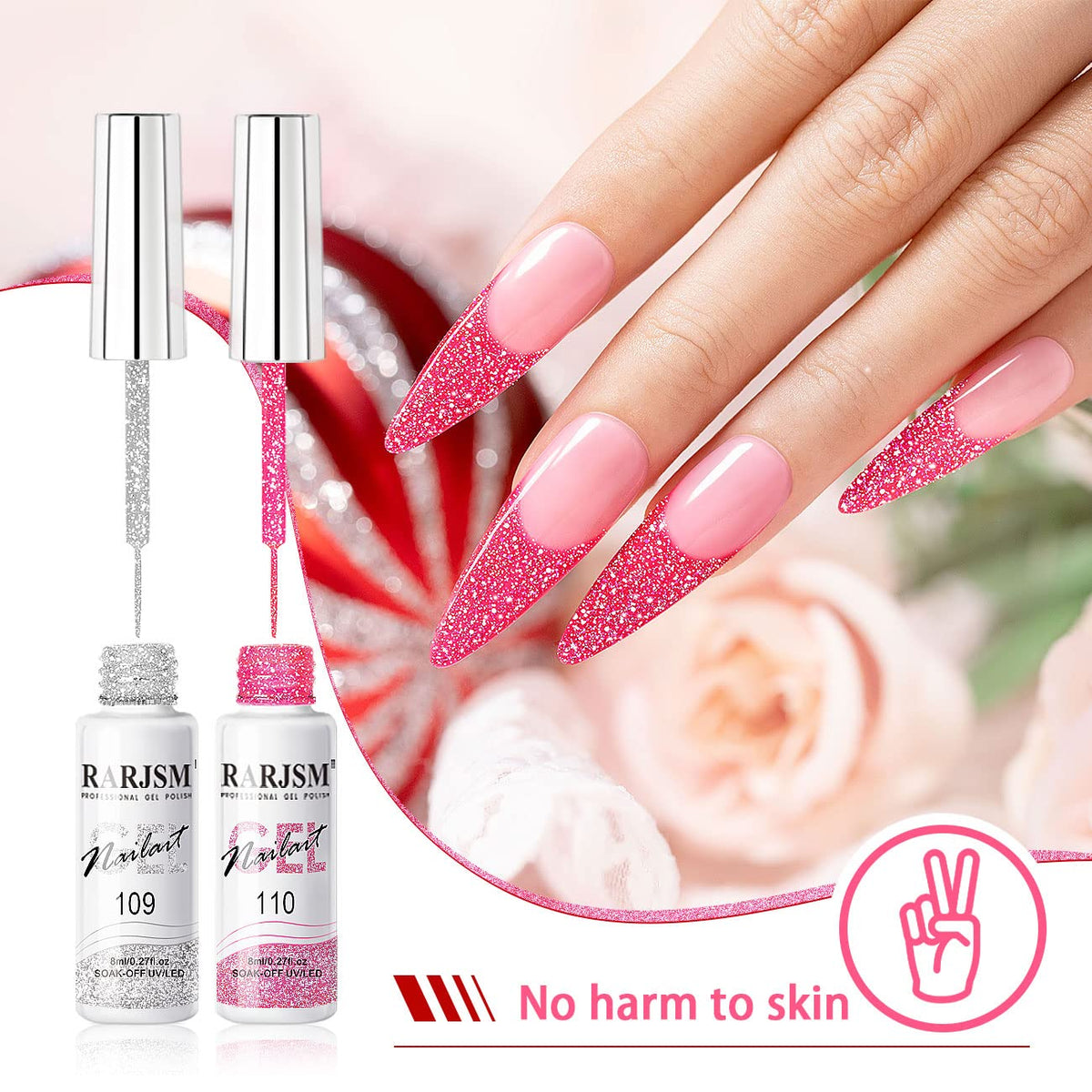 RARJSM Metallic Gel Liner Nail Art Silver Bronze Gold 2pcs Set Mirror Chrome 3D Effect Gel Nail Polish 8ml Build in Thin Brush Metal Painted Drawing Stripper Gelpolish Curing Requires for Home Salon