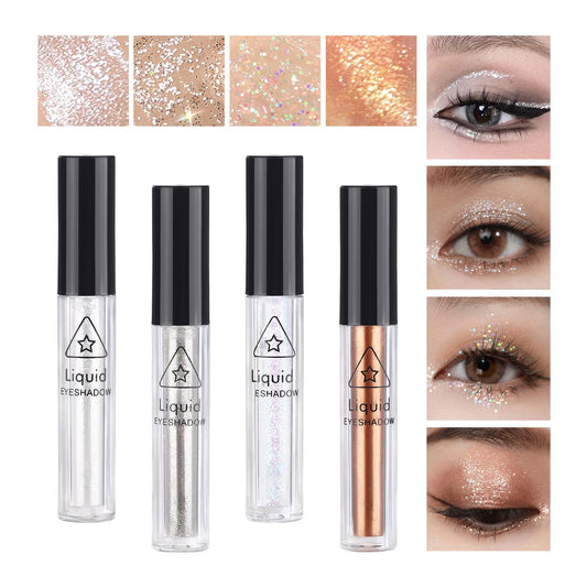 6Pcs Liquid Glitter Eyeshadow Eyeliner, Korean Makeup, Bling Under Eye Shadow, Shimmer Eye Make Up Valentine's Gift Set,Long Lasting,Quick Drying & Pigmented Loose Glitter Glue for Crystals Makeup