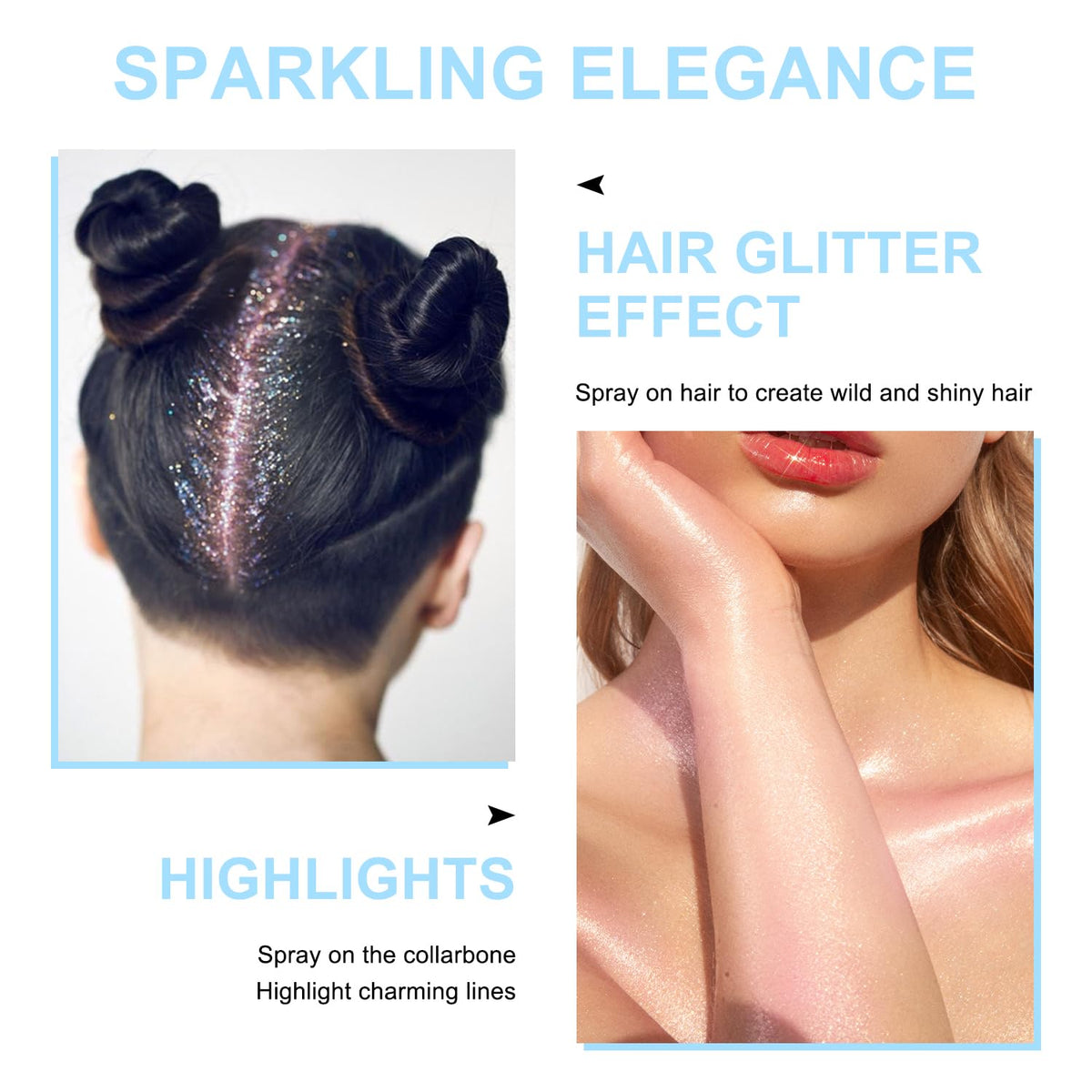 Hair and Body Glitter Spray, Shimmering Powder Sparkle Powder Makeup, Glitter Loose Sparkle Makeup for Body Highlighter,Festival Prom Rave Accessories (Glint-Rainbow)