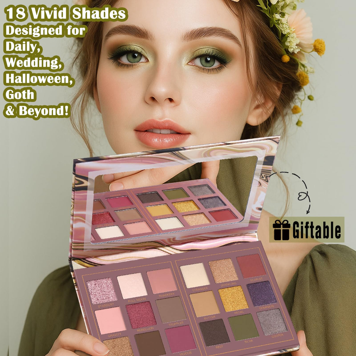 Matte Eyeshadow Palette Pro 18 Colors Pigmented Shimmer Glitter Eye Shadow Palette, Long Lasting Waterproof Dark Smokey Powder Cosmetics Pallet Halloween Valentine Gift Makeup Kit (01# Seductress)