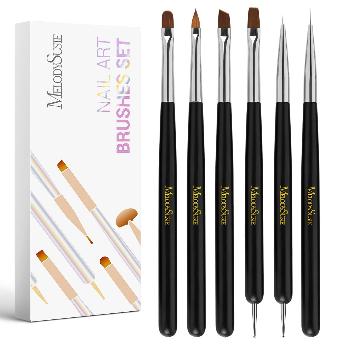 MelodySusie Nail Art Brushes Set, 6pcs Nail Art Design Pen Painting Tools