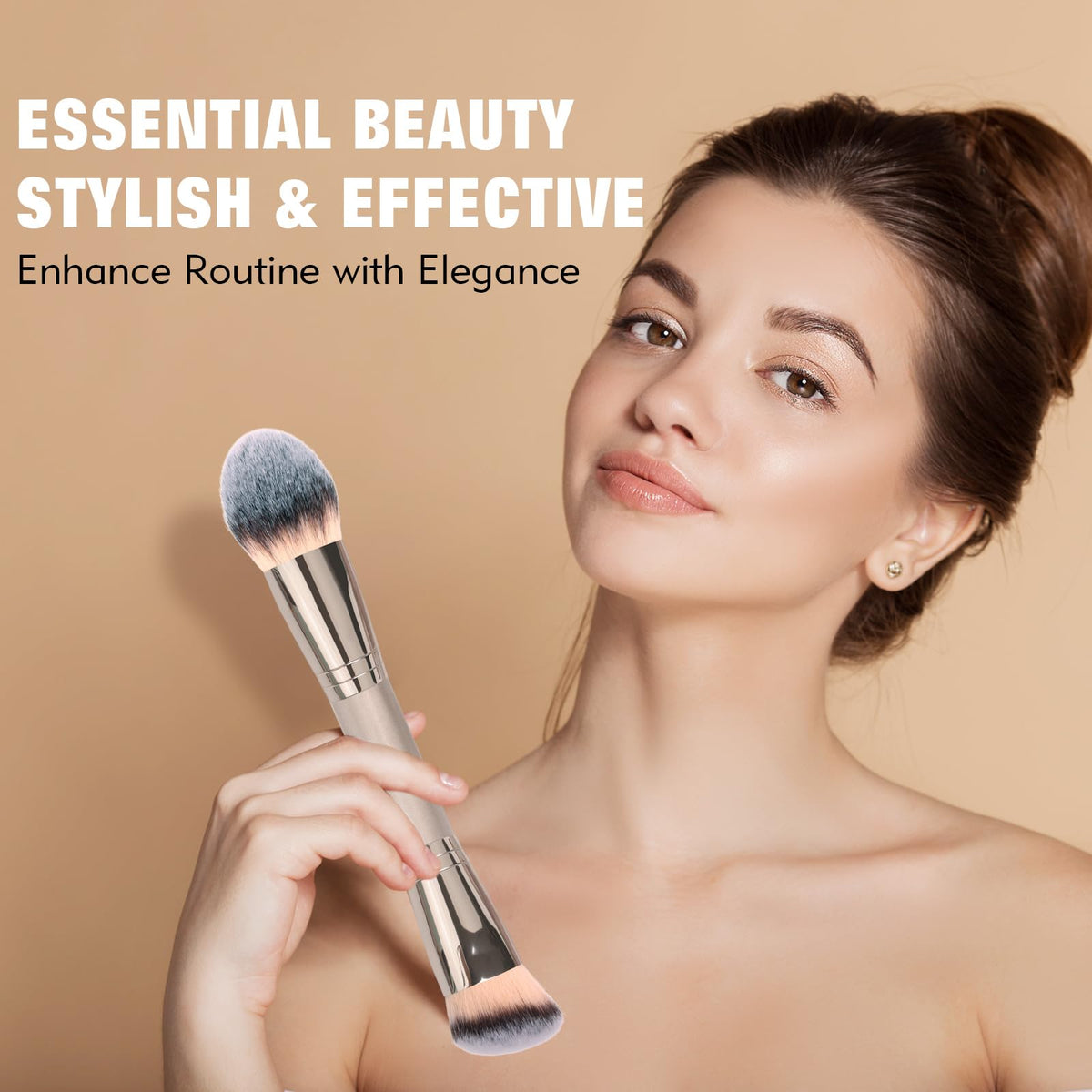 Dual-Ended Foundation Brush: Round & Angled makeup brushes, 100% Vegan Synthetic Makeup Brush for Flawless Blending and Application of Liquid, Powder, Cream, Blush