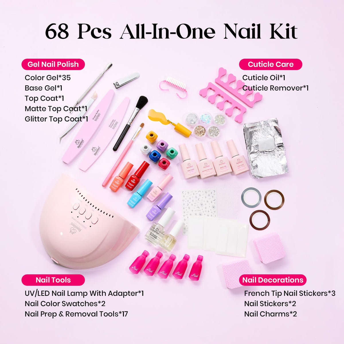 Beetles Gel Nail Polish Set, 63 PCS 55 Colors Gel Polish Kit with Base Coat