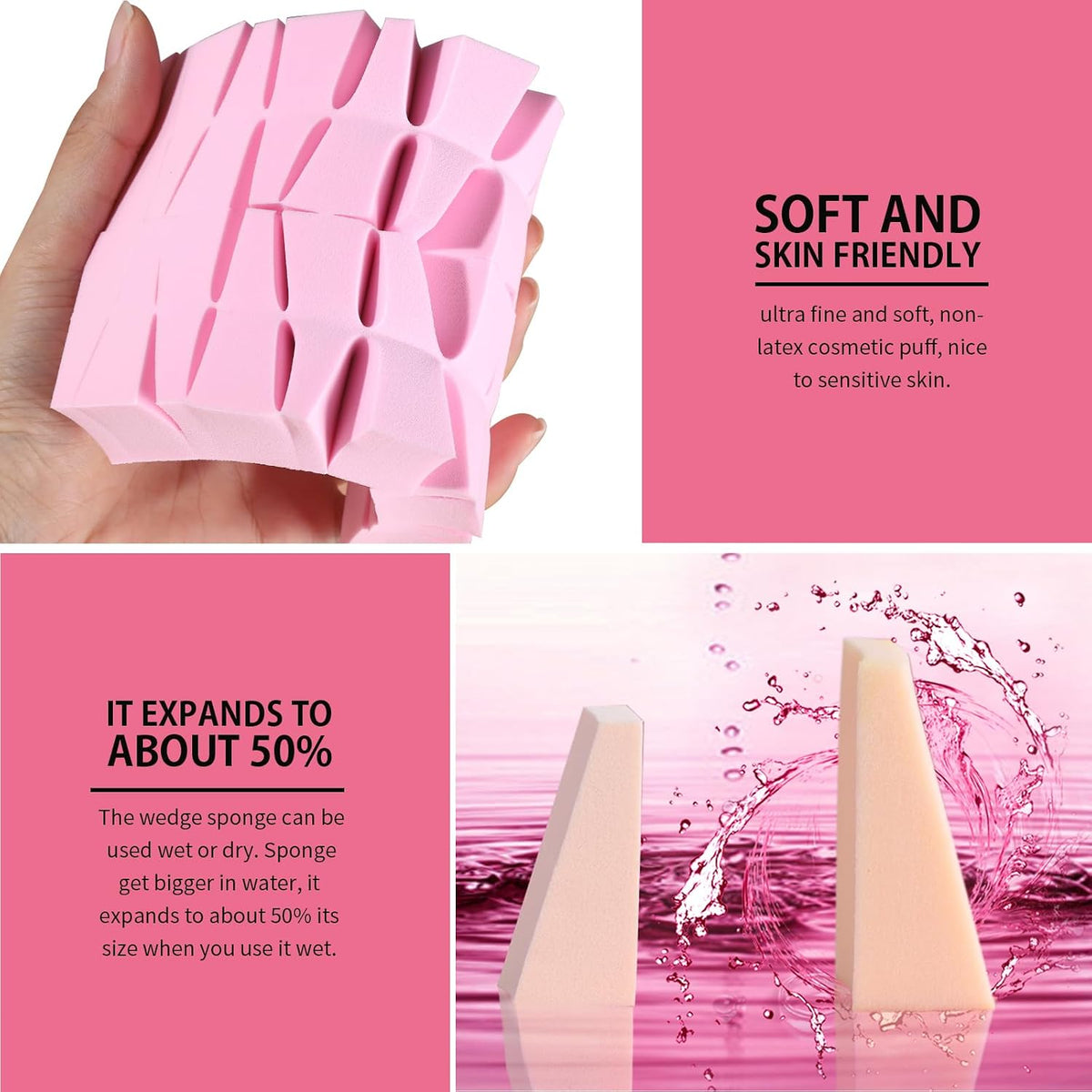 Teenitor 48 Pieces Makeup Sponges For Foundation, Latex Free Small Wedge Shaped Sponge Applicator For Liquid Cream Foundation Festival Makeup