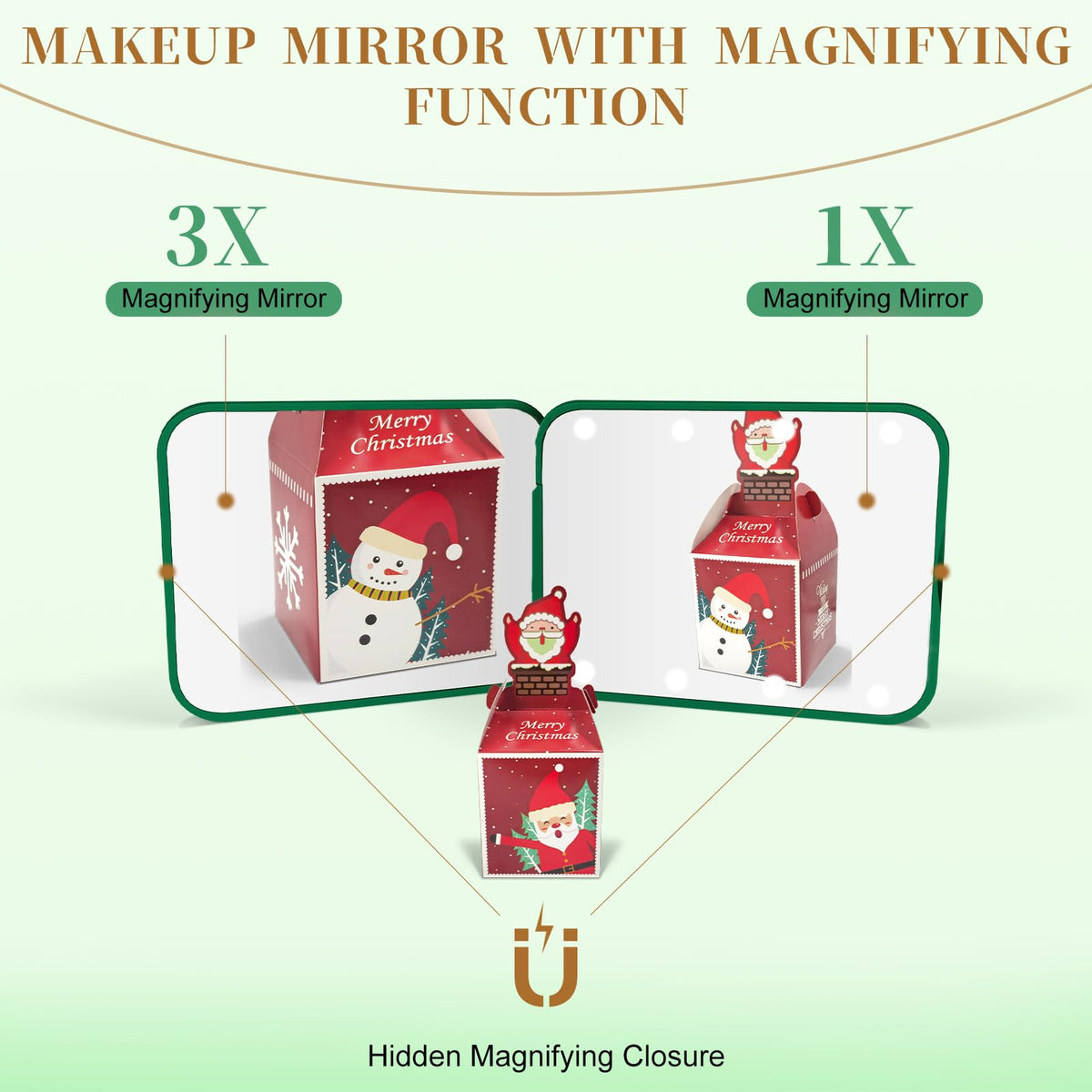 Compact Mirror with Light, 1X/3X Magnification LED Pocket Mirror for Women