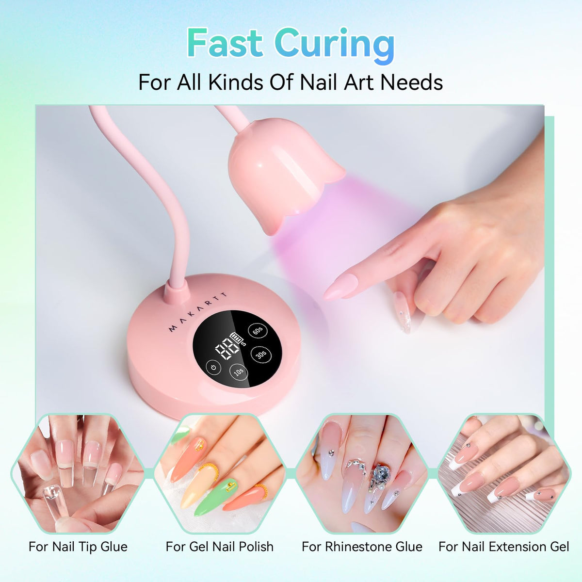 Makartt Cordless Gooseneck UV Nail Lamp for Gel-X Nails, Flash Cure