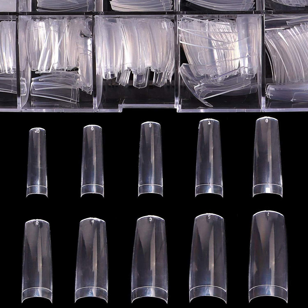 BTArtbox Half Cover Clear Fake Nails with Case, Long Square, 500 Pcs