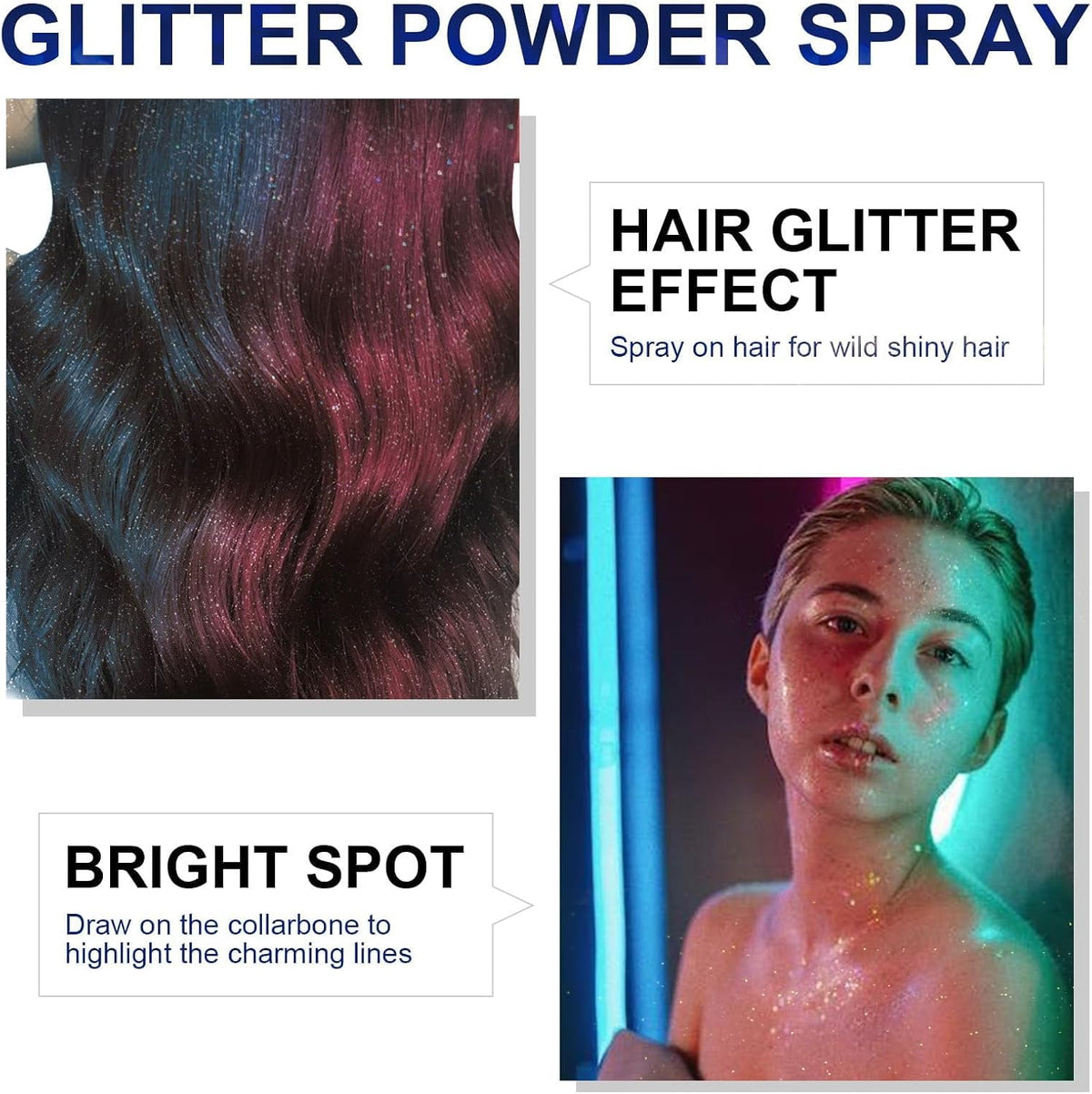 HANYWIL Body Glitter, Glitter Spray for Hair and Body, Spray, Hairspray Clothes, Long-Lasting Shimmer Suitable Stage, Festival Rave Makeup Prom 2.11 Fl Oz