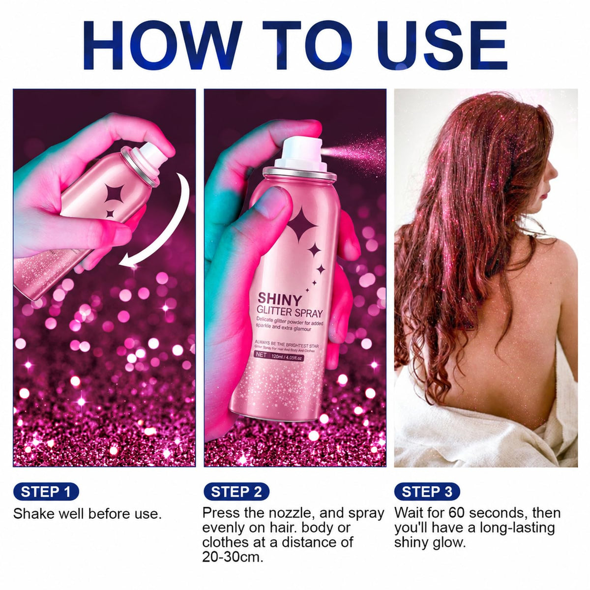 HANYWIL Body Glitter, Glitter Spray for Hair and Body, Spray, Hairspray Clothes, Long-Lasting Shimmer Suitable Stage, Festival Rave Makeup Prom 2.11 Fl Oz