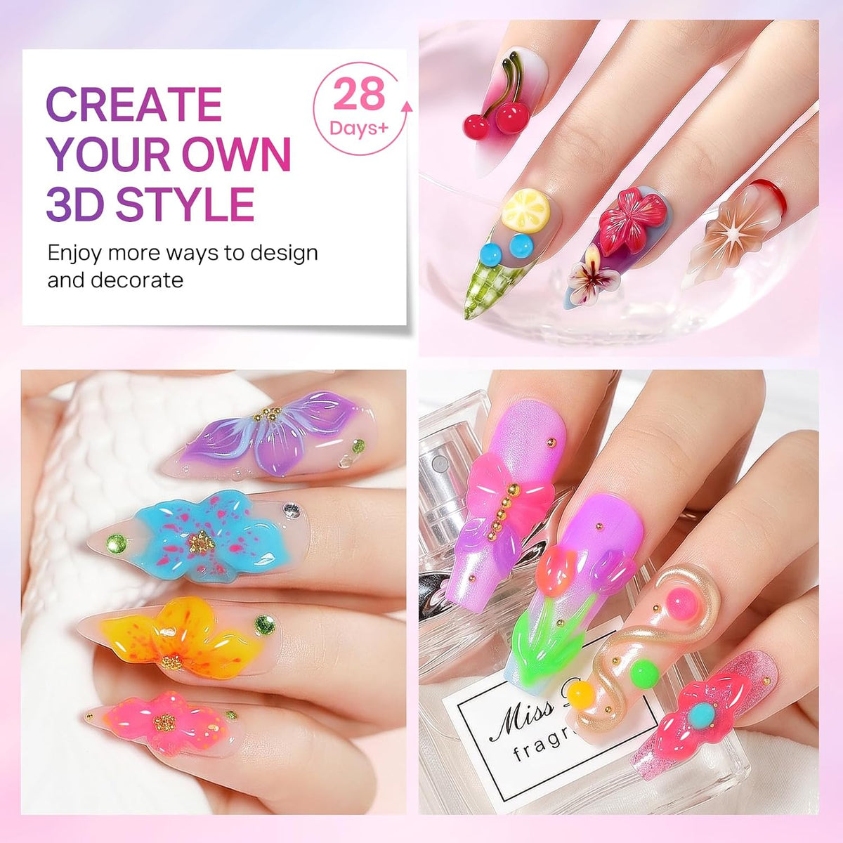 MIZHSE 3D Nail Scupting Gel for Nail Art, 6PCS Neon Colors Non-sticky