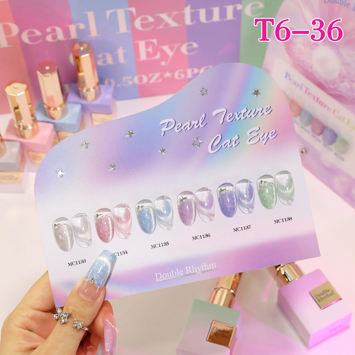 Double Rhythm Cat Eye Gel Nail Polish Set of 6 Same Color Same Bottle 0.5 Oz Shimmer Glitter with Magnet Holographic Magnetic UV Nail Polish Kit (Blush Fuchsia Magenta Purple Violet Lavender -T6-107)