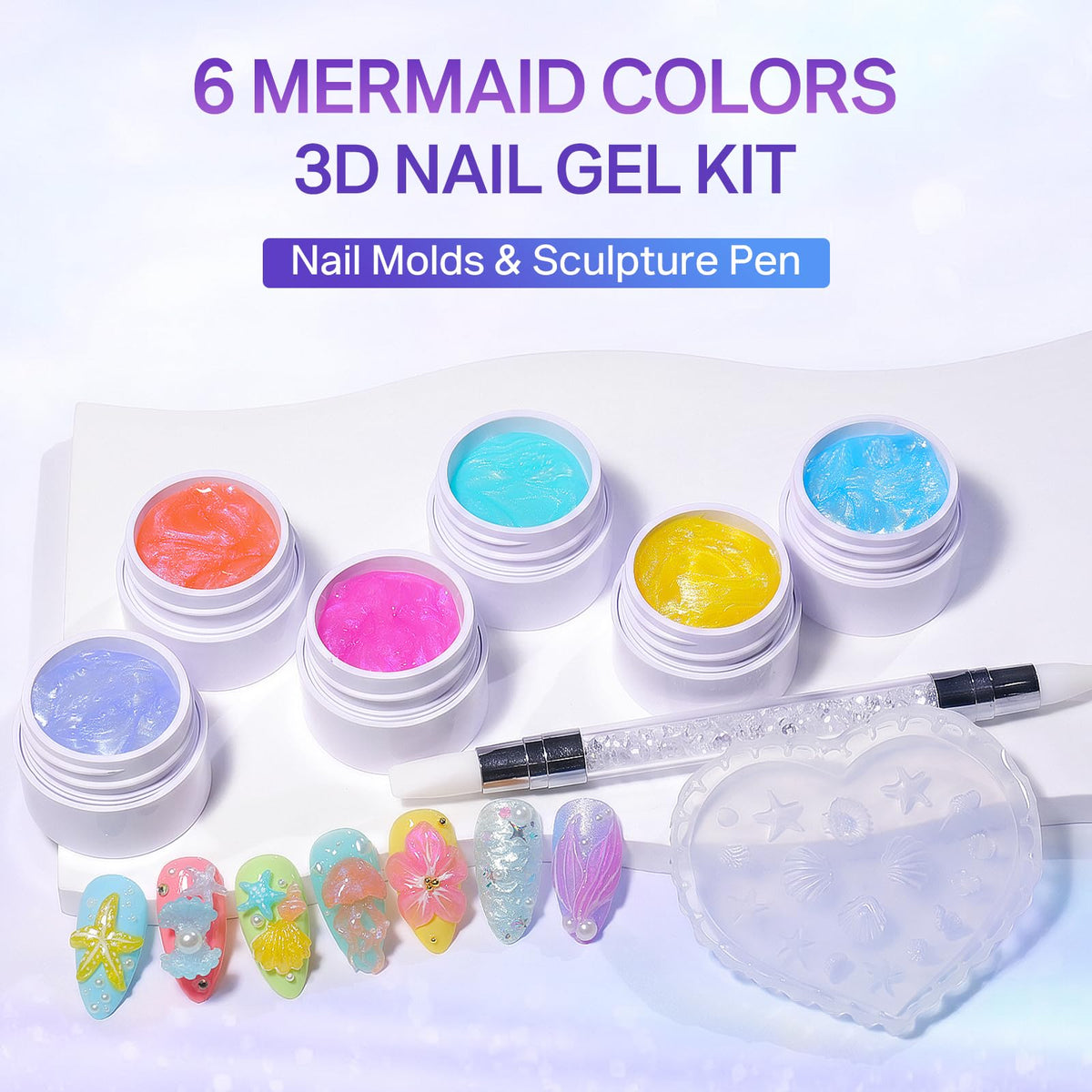 MIZHSE 3D Nail Scupting Gel for Nail Art, 6PCS Neon Colors Non-sticky