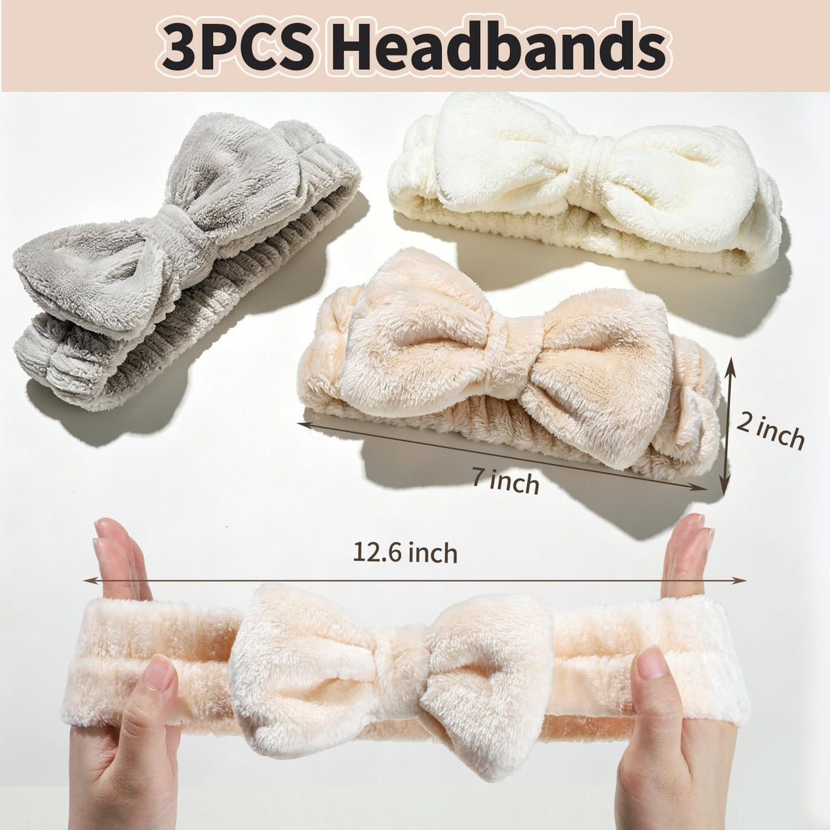 LEOBRO Spa Headband, 6pcs Makeup Headbands and Hair Scrunchies, Bow Skin Care Headband for Washing Face for Teen Girls Women, Easter Basket Valentines Christmas Gift for Girls, Black & White & Gray