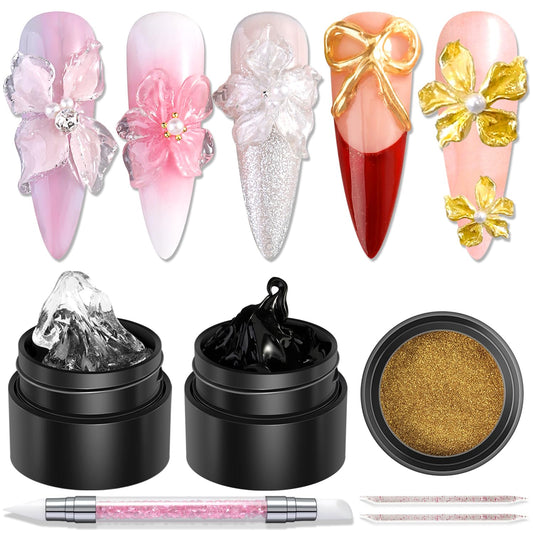 3D Nail Sculpting Gel Kit, Clear & Black Solid Builder Gel