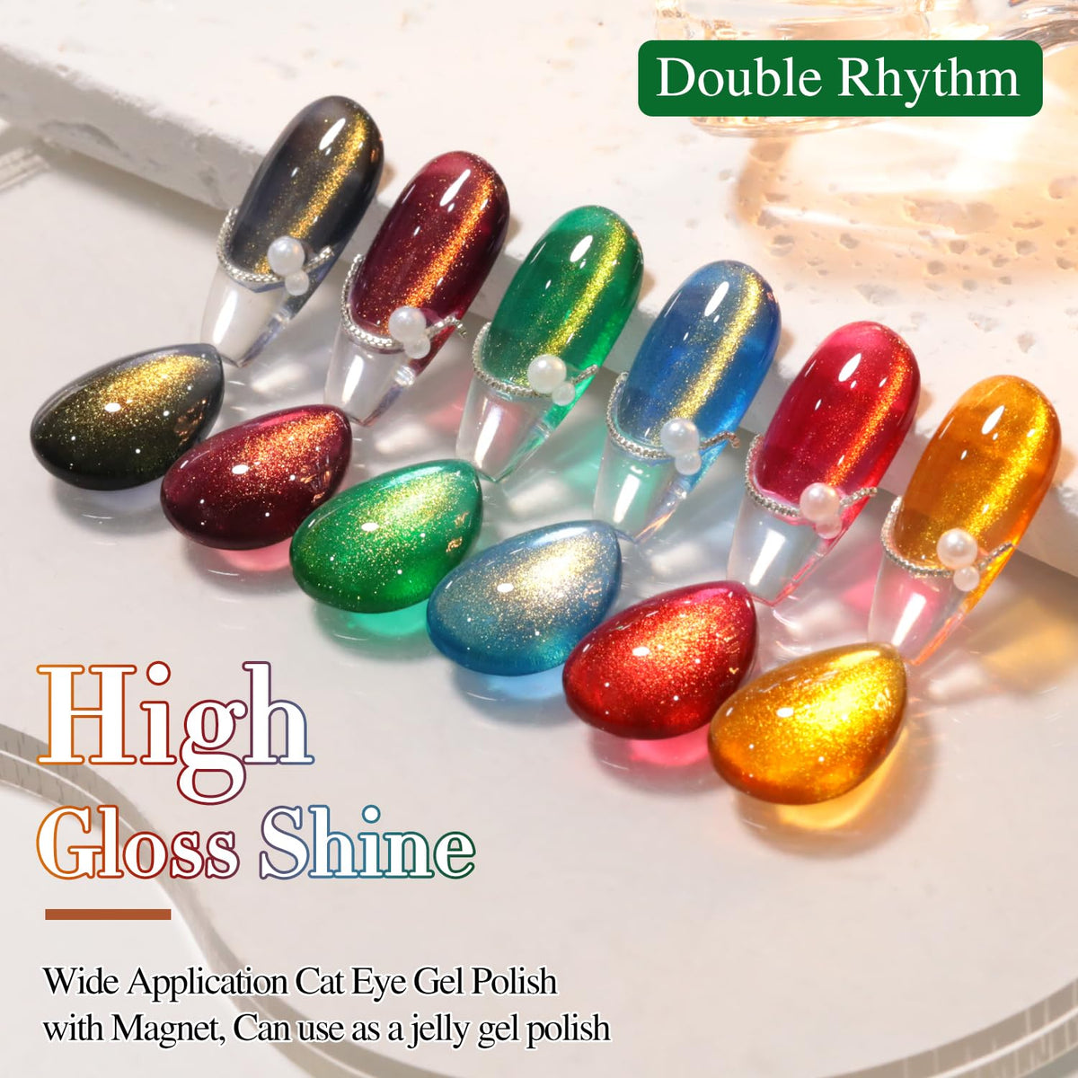 Double Rhythm Cat Eye Gel Nail Polish Set of 6 Same Color Same Bottle 0.5 Oz Shimmer Glitter with Magnet Holographic Magnetic UV Nail Polish Kit (Blush Fuchsia Magenta Purple Violet Lavender -T6-107)