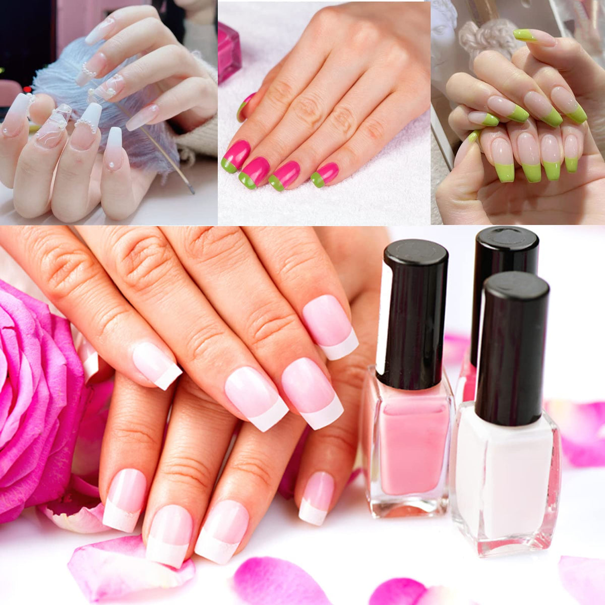 1000pcs Clear and Natural Acrylic Nail Tips,10 Size French Nail Tips For Acrylic Nails Half Cover False Nails Extension Artificial Fingernails