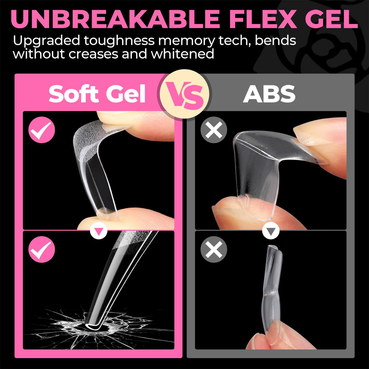 UNA GELLA Almond Gel Nail Tips 504PCS Pre-Etched Clear Fake Nails Tips