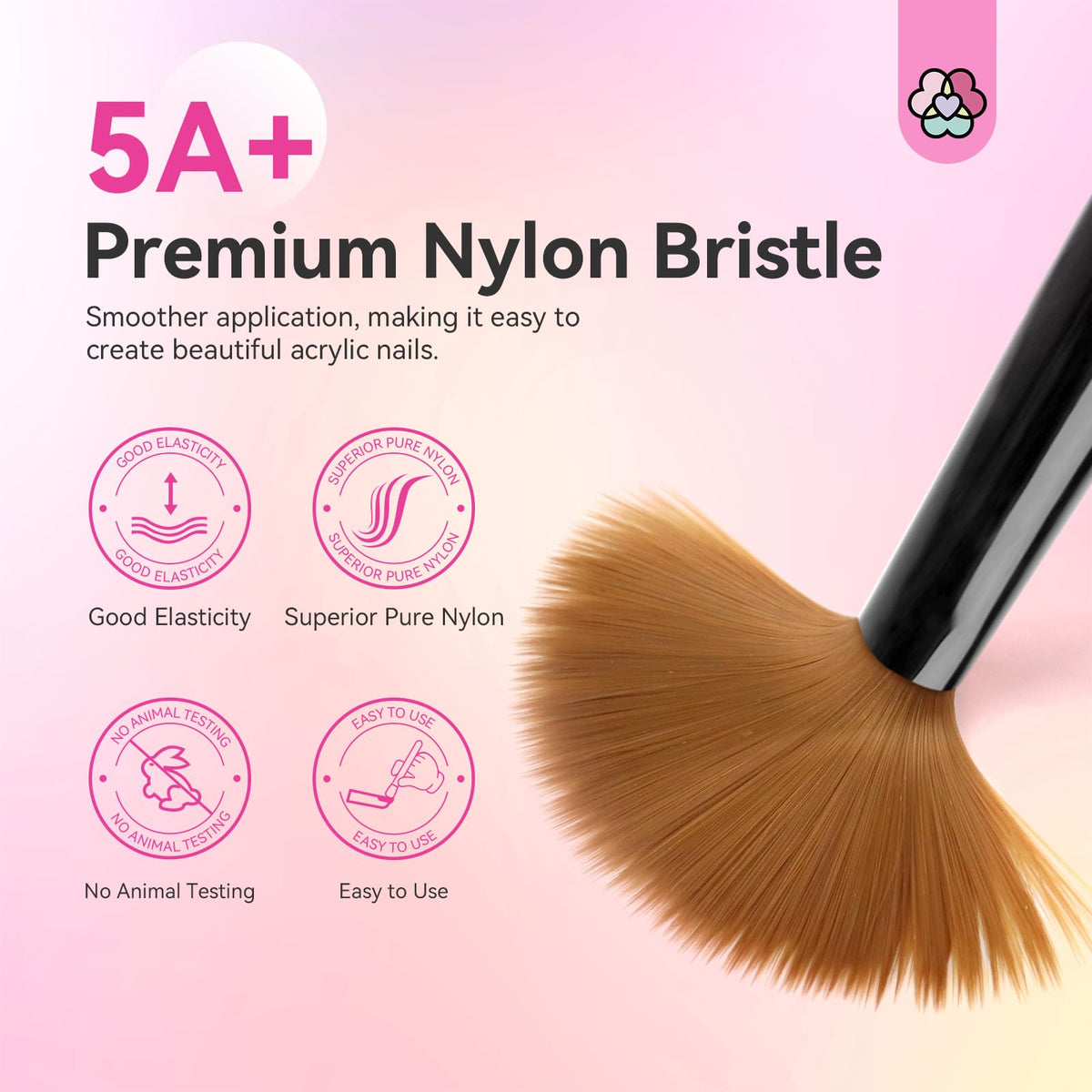 SAVILAND 3PCS Acrylic Nail Brush Set Size 8/10/14 Black & White