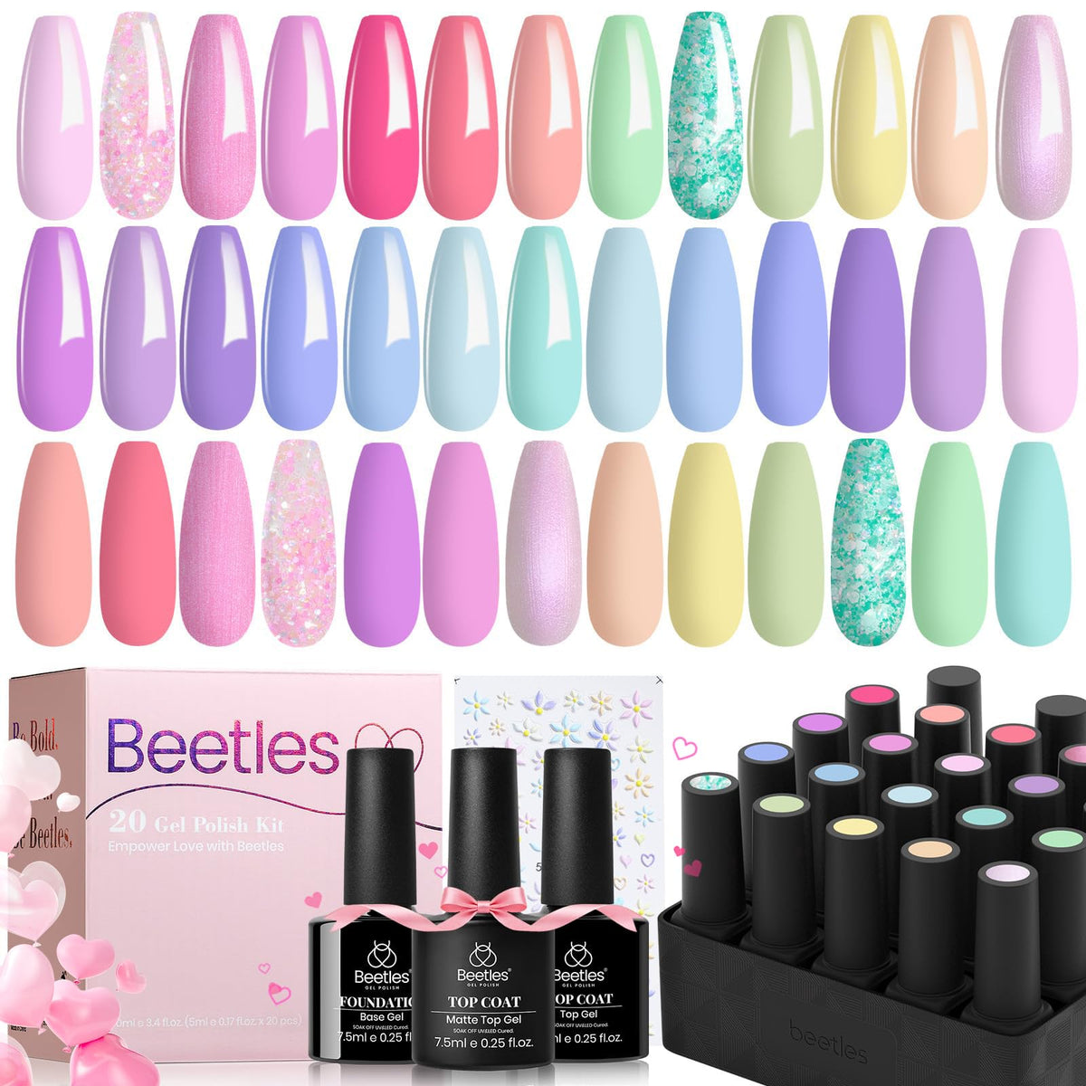 Beetles Fall Gel Nail Polish Set, 23Pcs Brown Burgundy Red Nude Pink